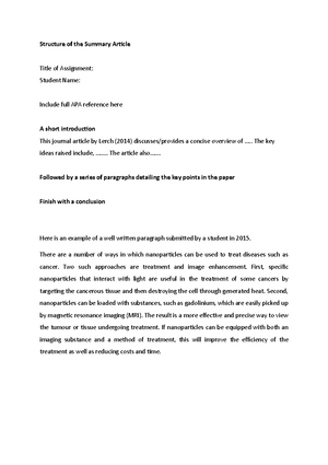 Example of a well written paragraph - Structure of the Summary Article ...
