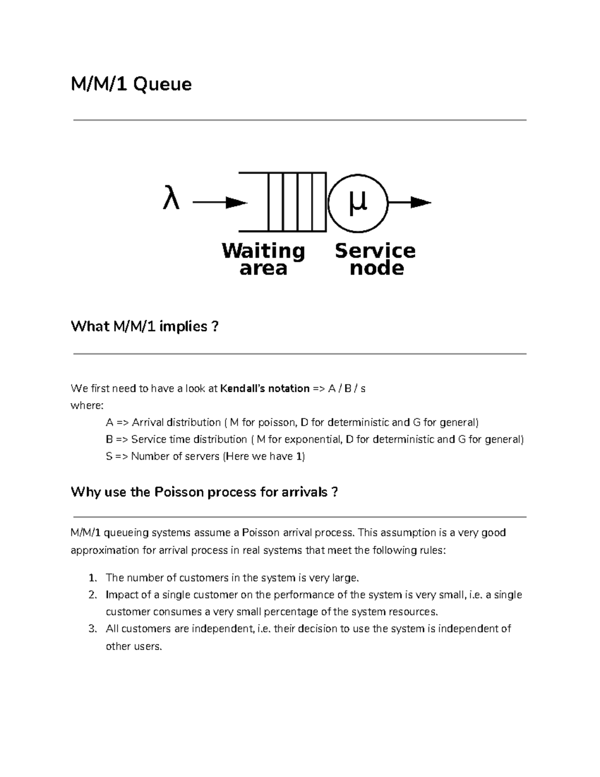 M M 1 Queue B314 - Lecture notes sdkj - M/M/1 Queue **What M/M/1 ...