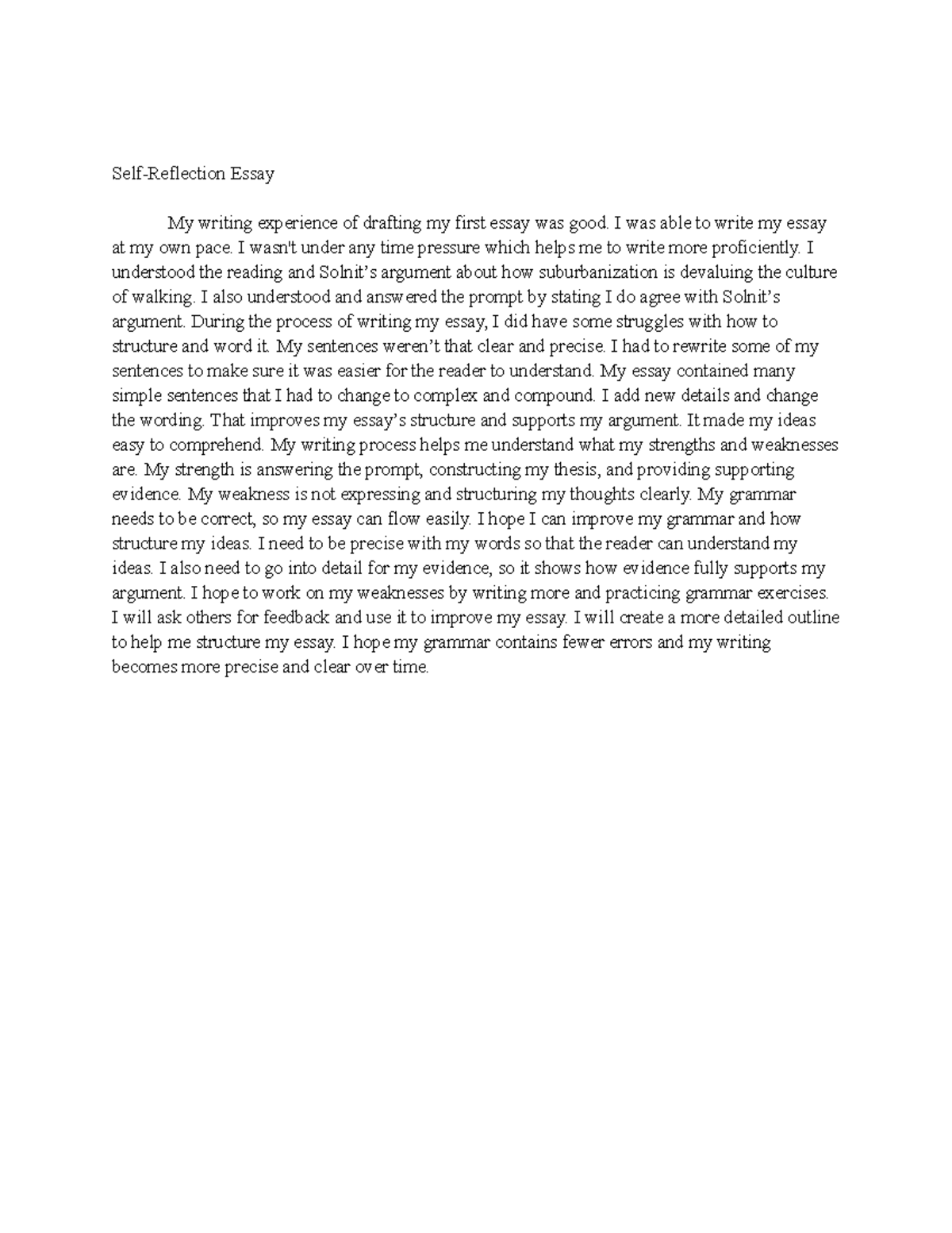 my self reflection essay