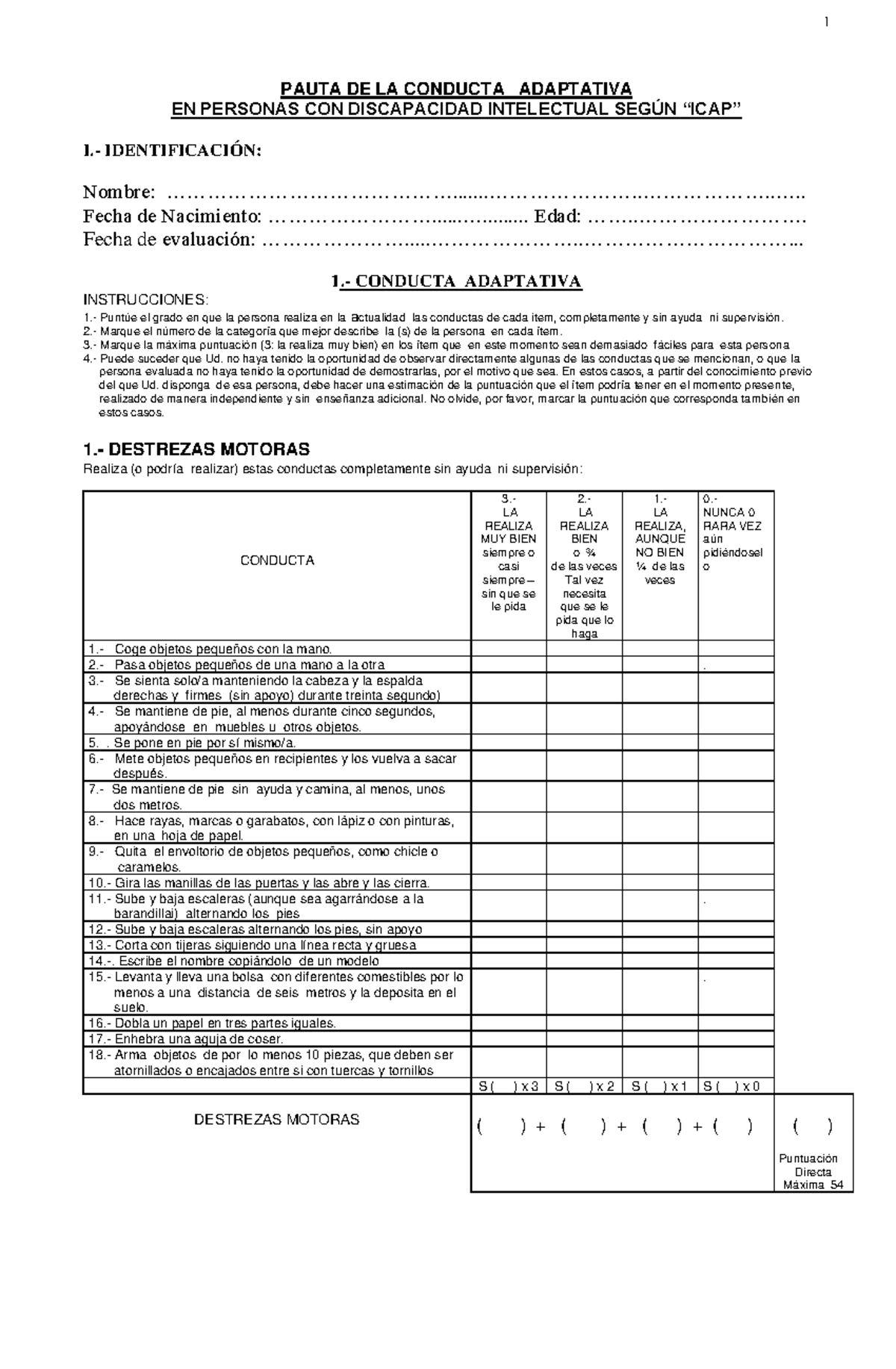 Pauta De Conducta Adaptativa (ICAP)-2 - PAUTA DE LA CONDUCTA ADAPTATIVA ...