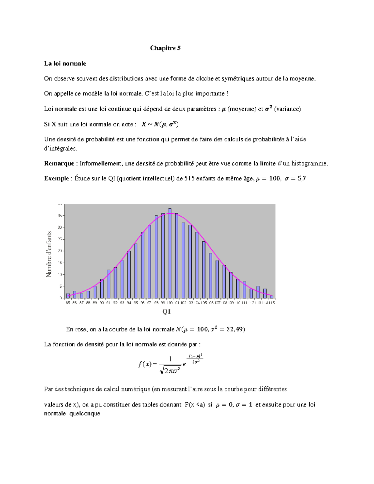 Chapitre 5 - Loi Normale - MAT2080 - Chapitre 5 La Loi Normale On ...