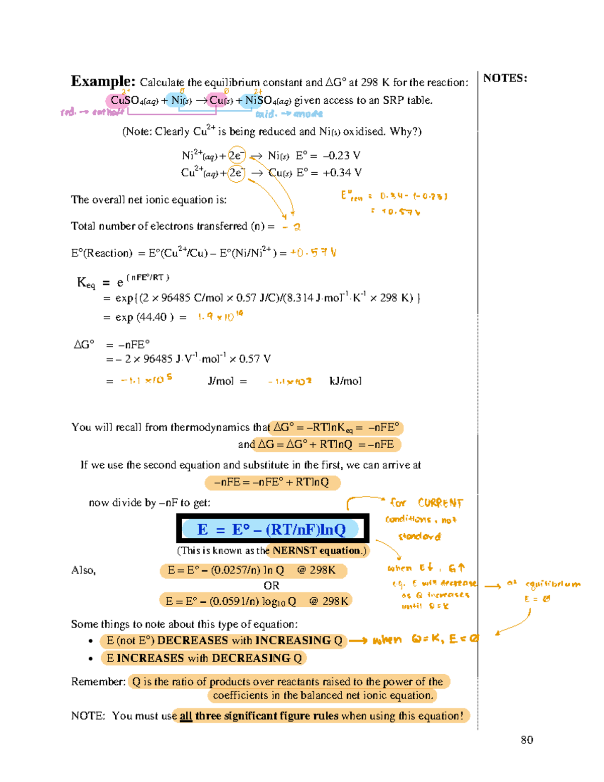 Electrochemistry electrochem Example Calculate the equilibrium