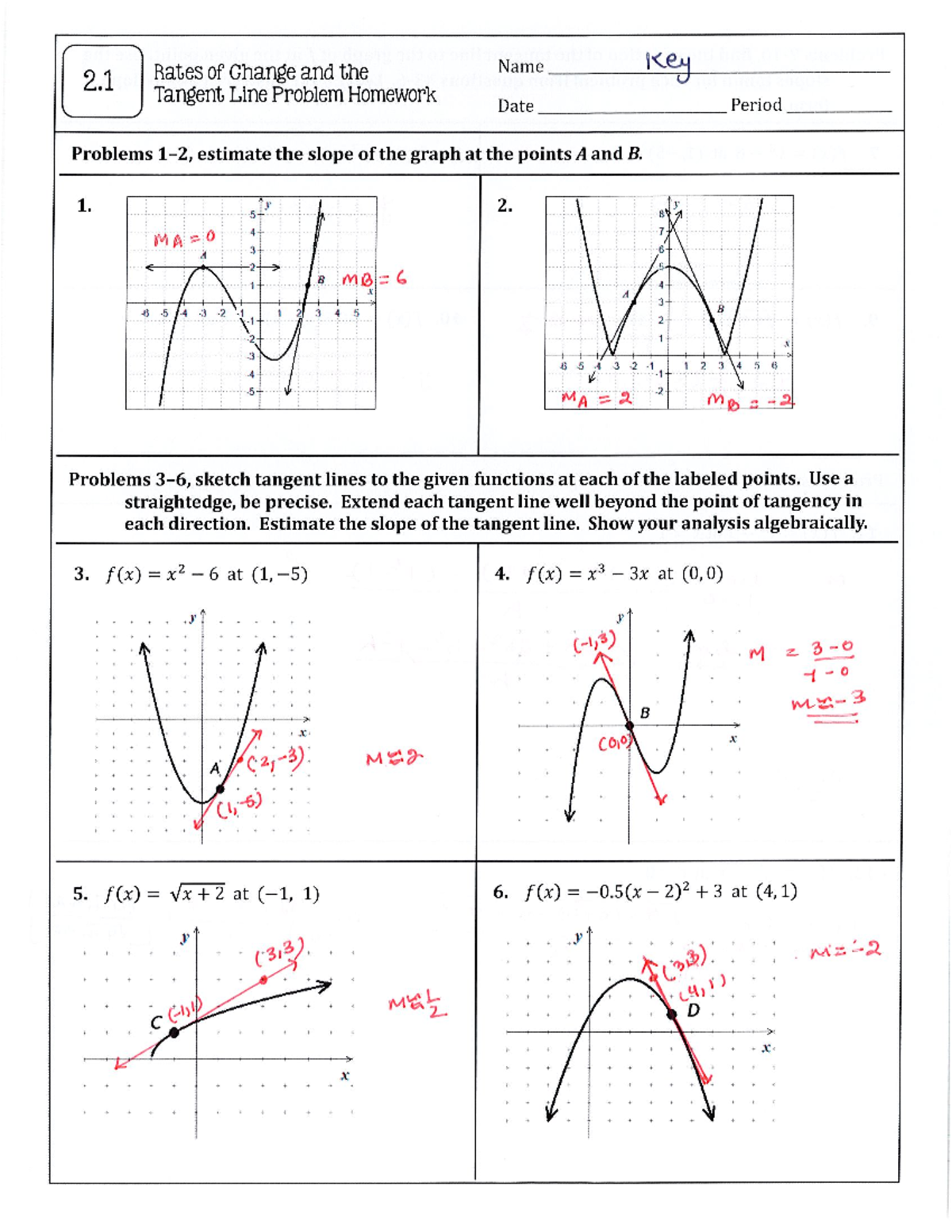 2-1 Homework-KEY - key to 2.1 tangent line homework - MATH 111 - Studocu