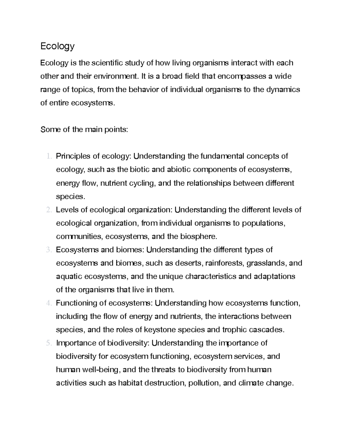 SOE 100 ECO - Second Module Summary - Ecology Ecology is the scientific ...