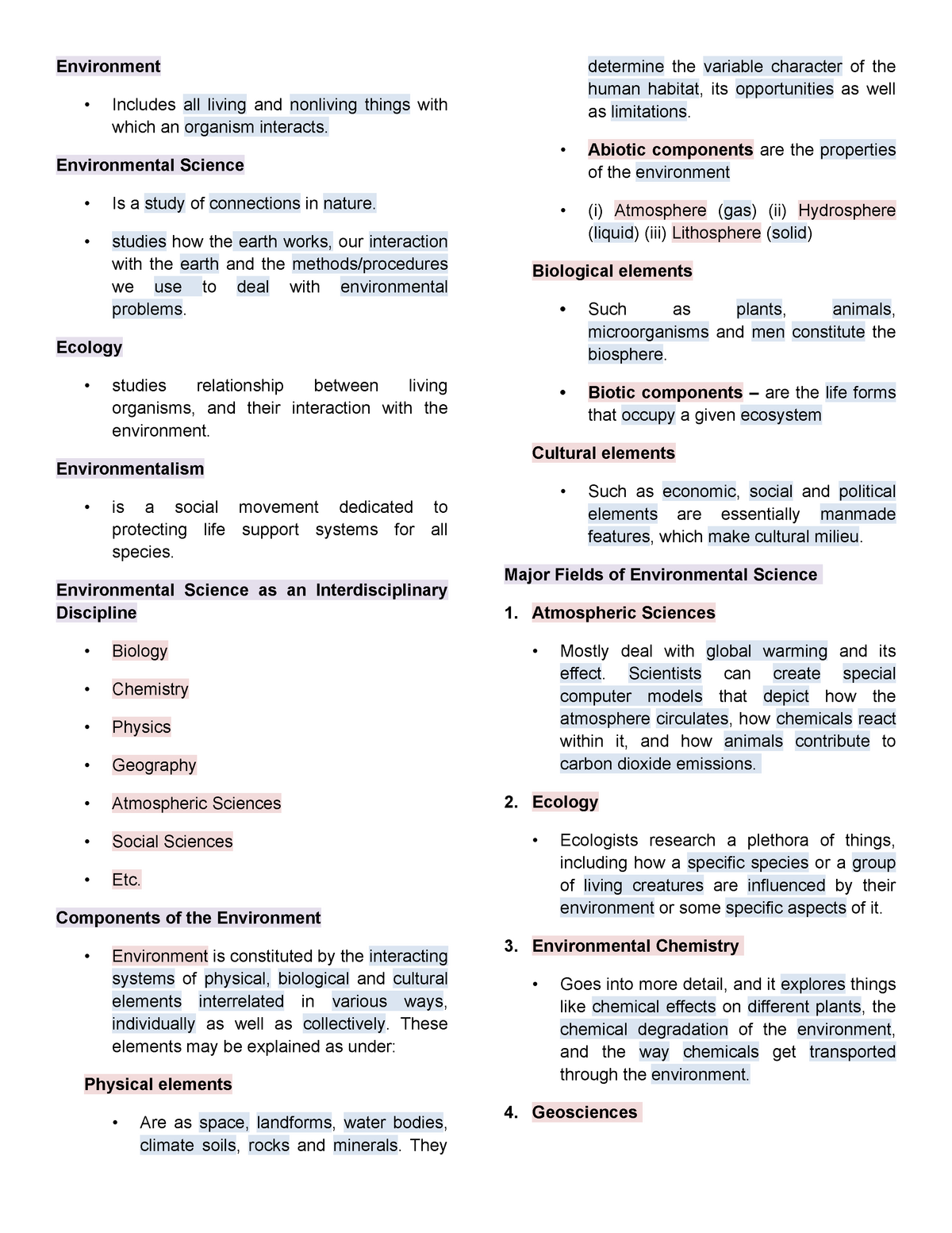 Chapter 1-3 (Env Sci) - Lecture Notes 1-3 - Environment Includes All ...