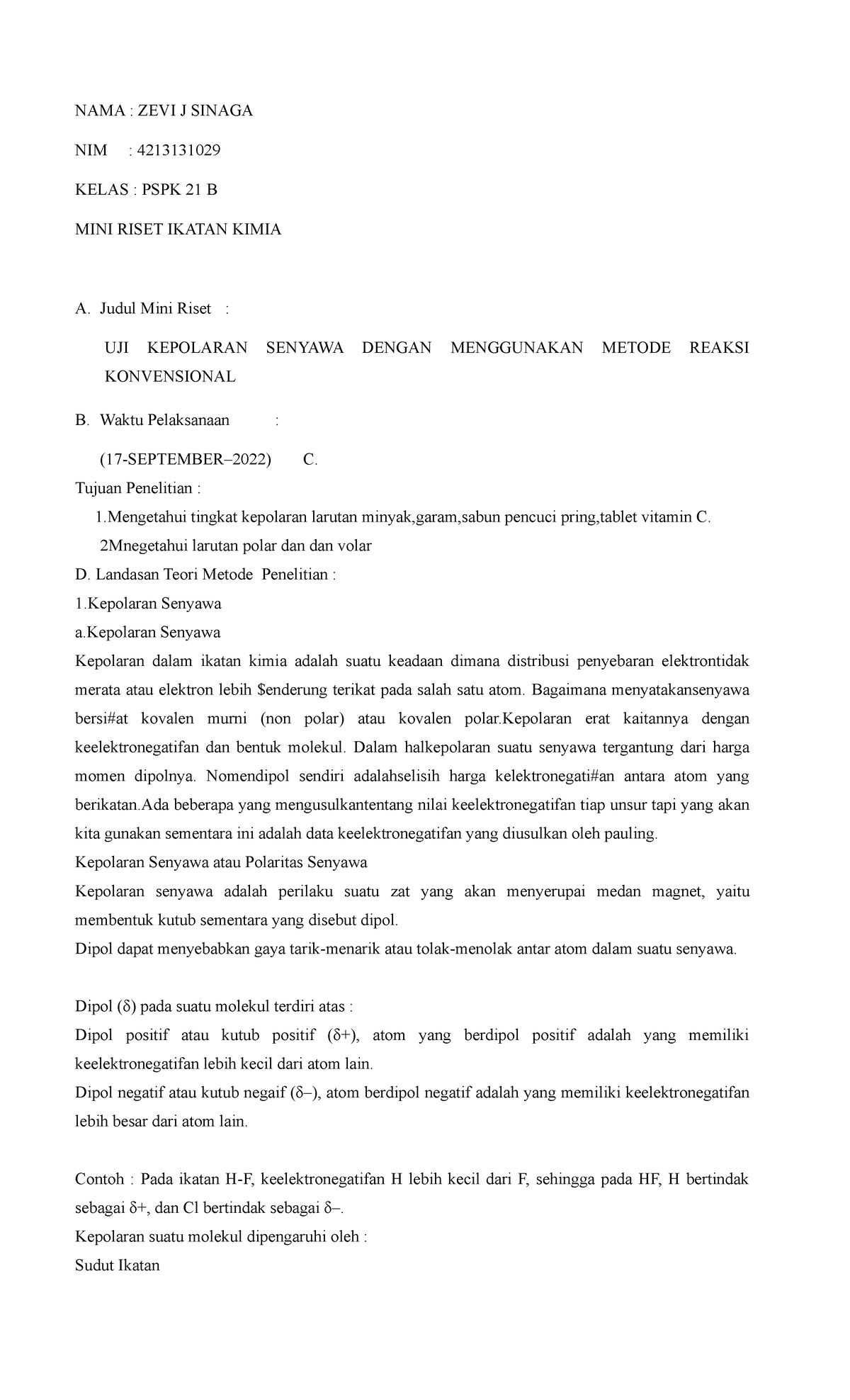 MINI Riset Ikatan Kimia - NAMA : ZEVI J SINAGA NIM : 4213131029 KELAS ...