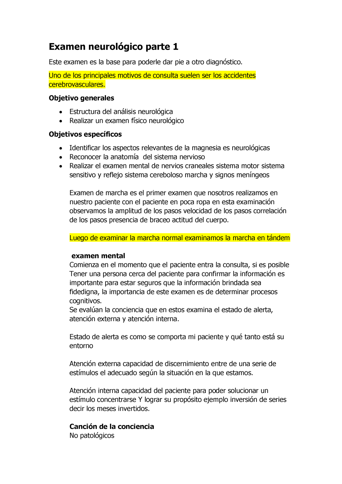 Examen Neurológico. - Examen Neurológico Parte 1 Este Examen Es La Base ...