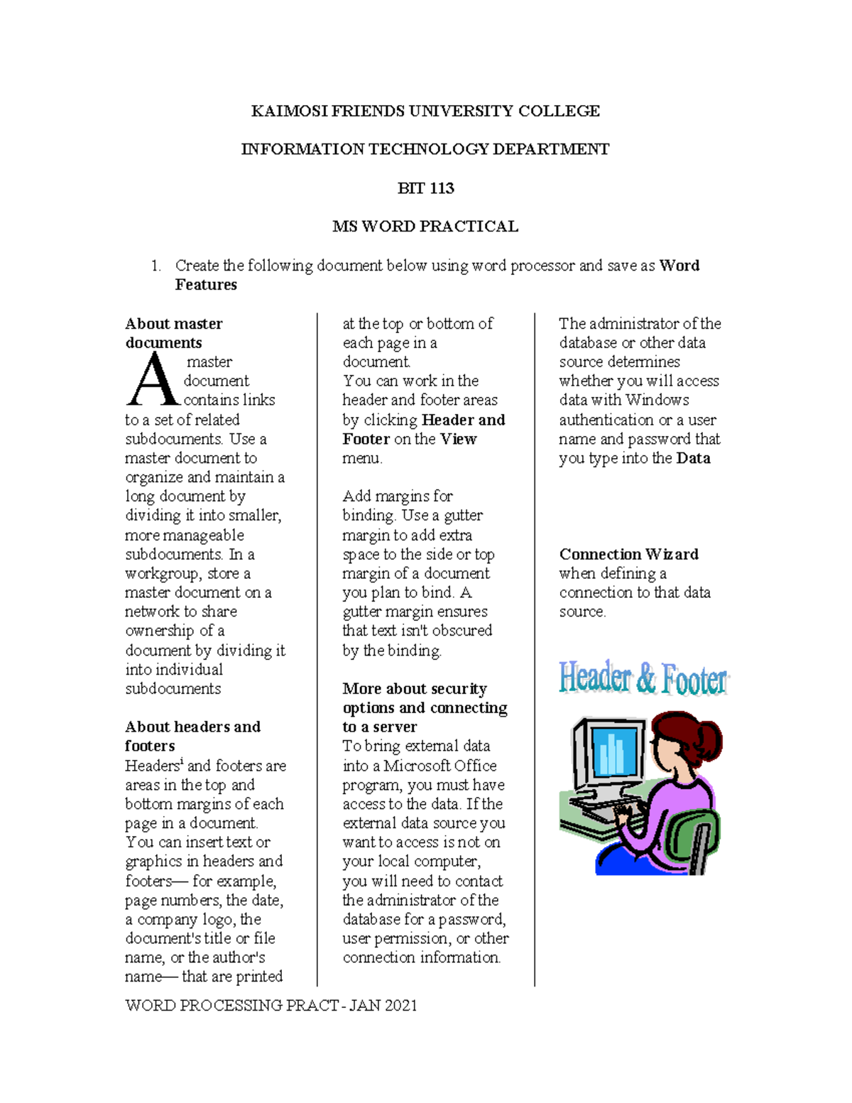 WORD Processing Practical TASK - KAIMOSI FRIENDS UNIVERSITY COLLEGE ...
