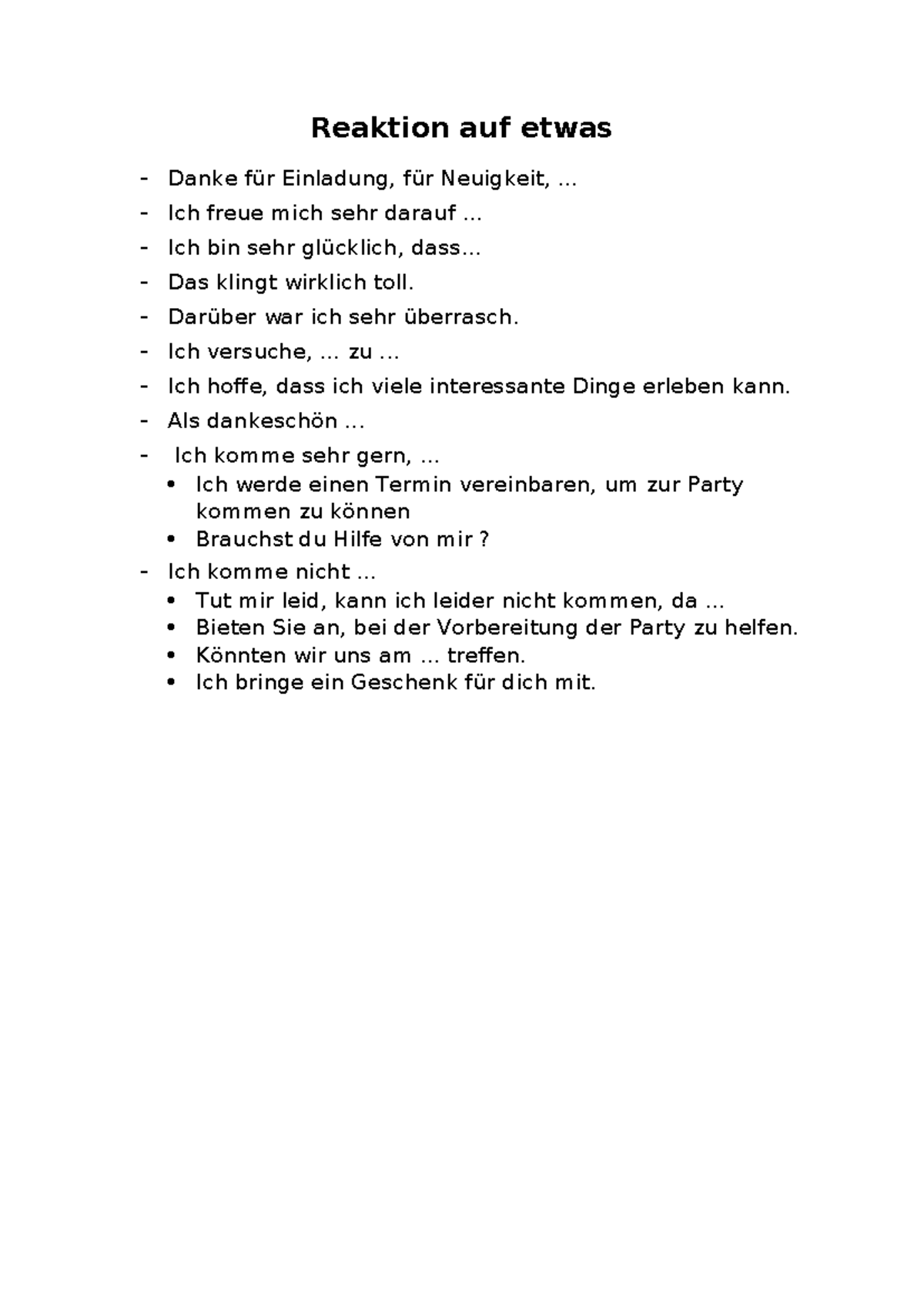 Reaktion auf etwas FTTYU Reaktion auf etwas Danke für Einladung, für Neuigkeit, Ich