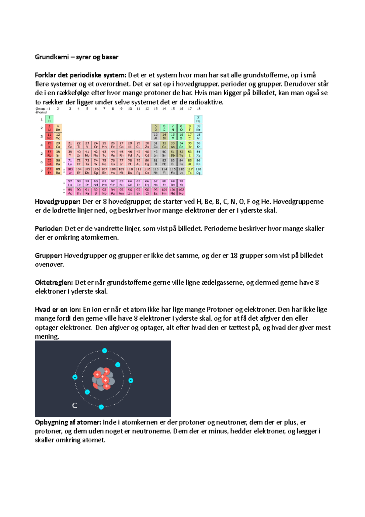 Grundkemi Synposis - Grundkemi – Syrer Og Baser Forklar Det Periodiske ...