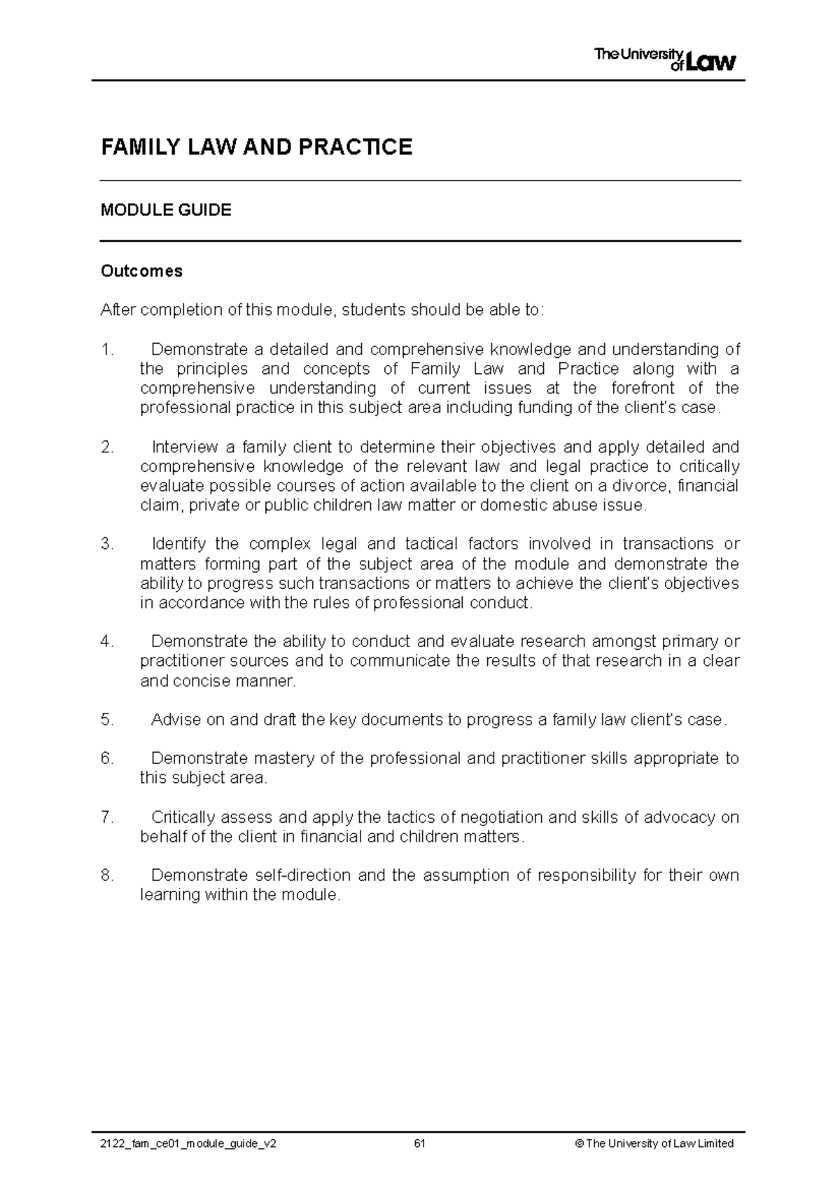 2122 fam ce01 module guide v2 - FAMILY LAW AND PRACTICE MODULE GUIDE ...