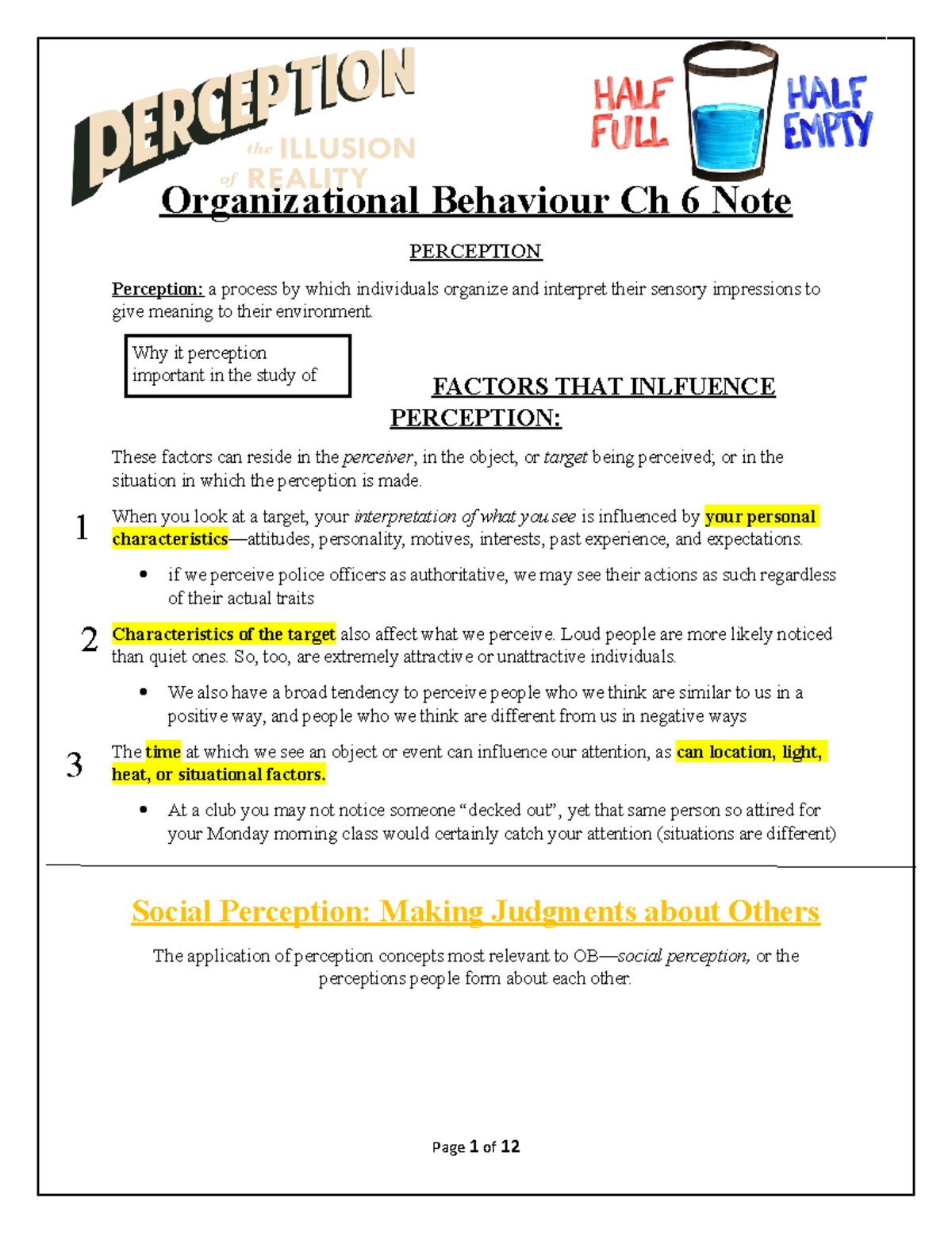 Organizational Behaviour Ch 6 Note - FACTORS THAT INLFUENCE PERCEPTION ...