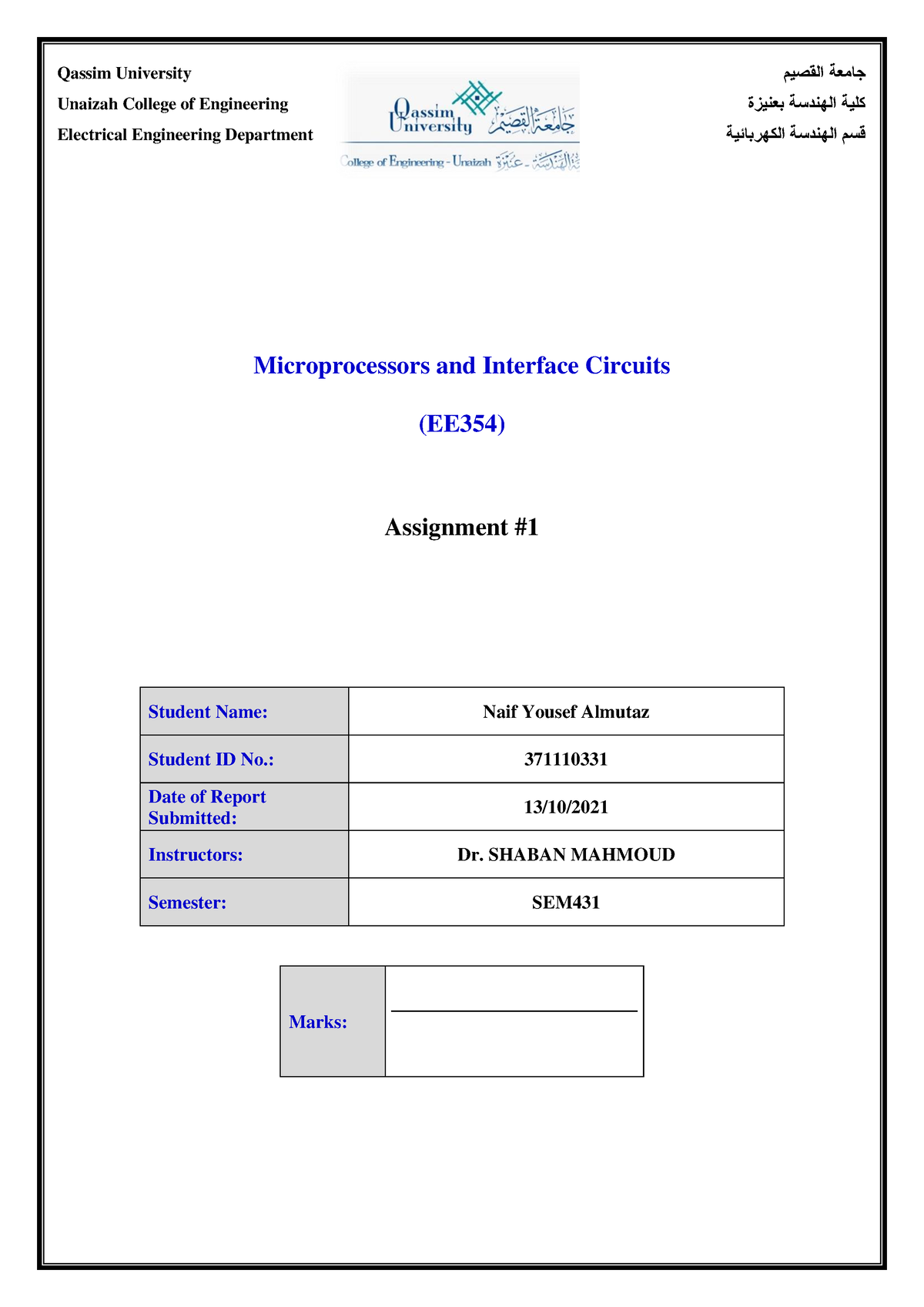 microprocessor assignment