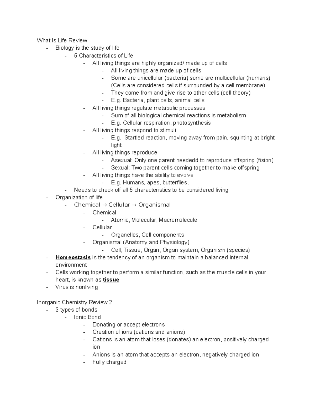 BIOL 191 Lecture Notes - Professor Catherine Scollick - What Is Life ...