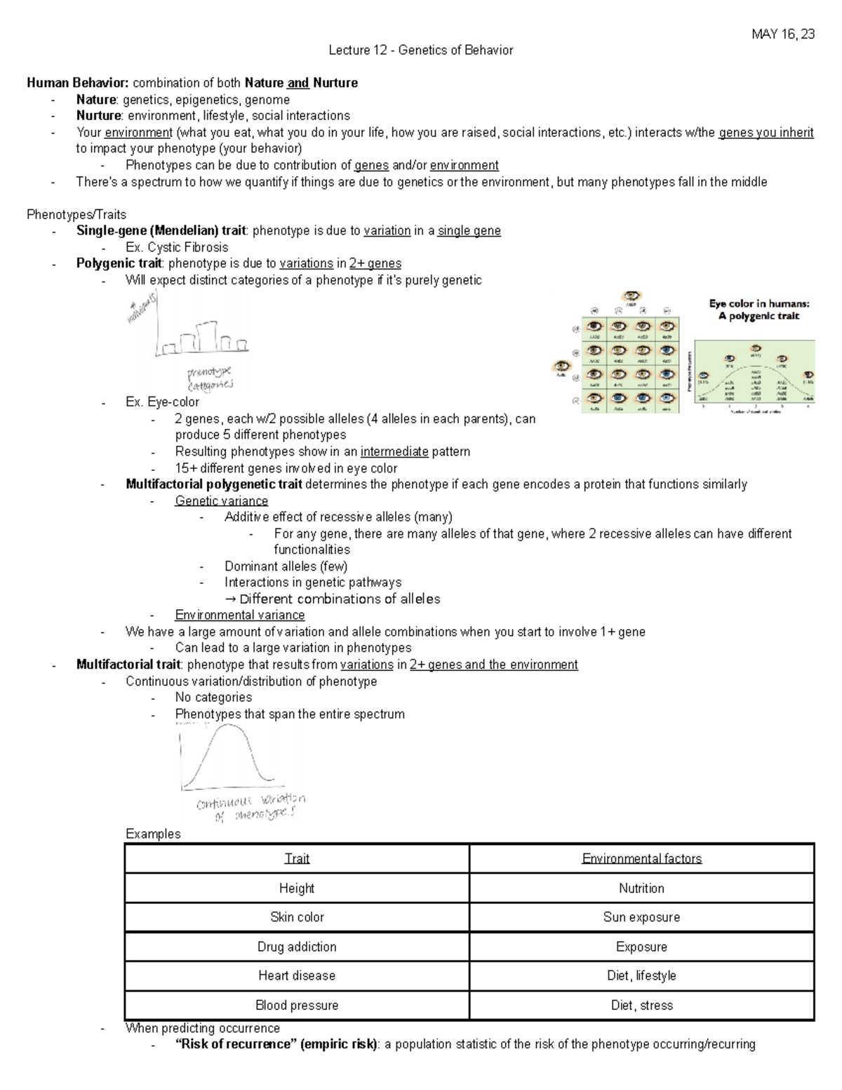 Lecture 12 - Genetics Of Behavior - MAY 16, 23 Lecture 12 - Genetics Of ...