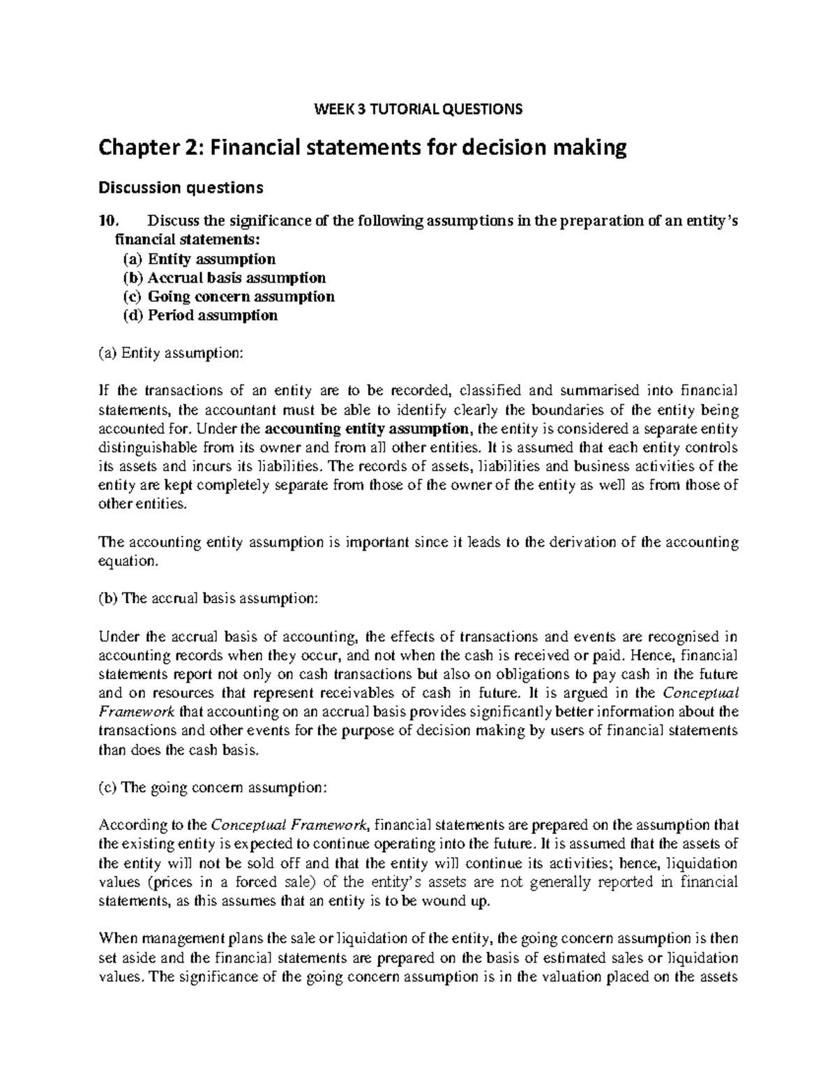 Chapter 2: Financial statements for decision making : Tutorial Question ...