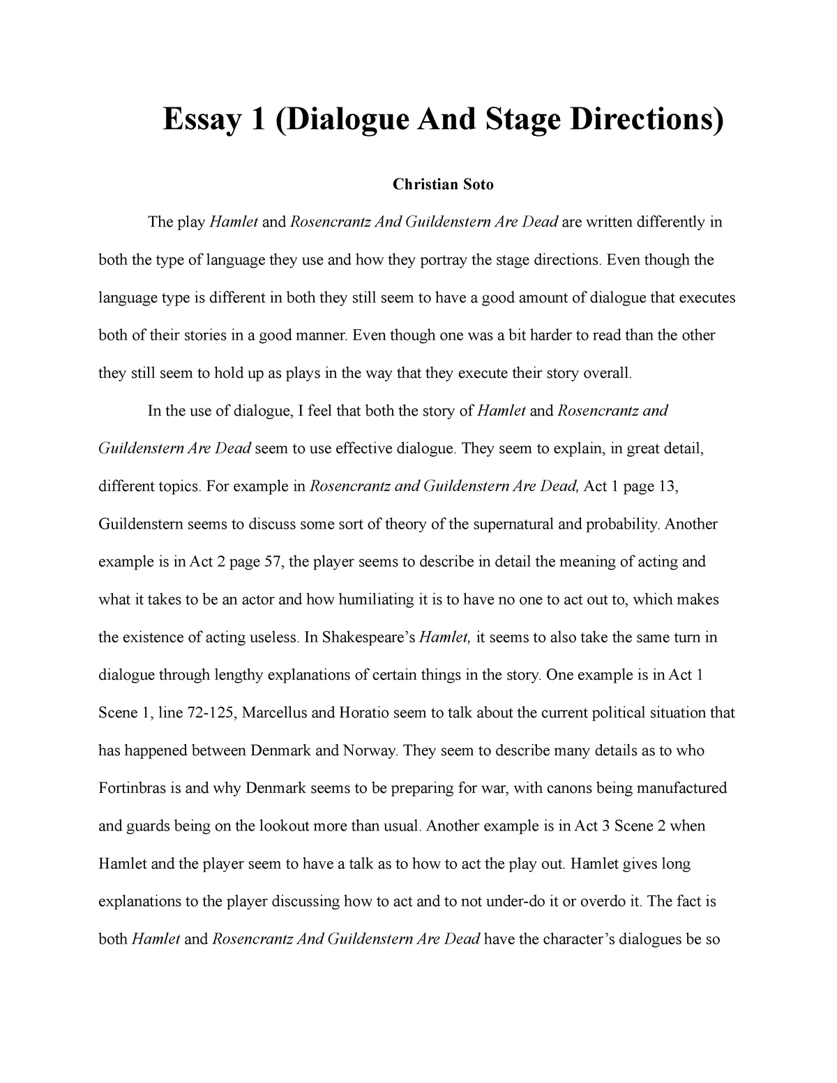 college essay examples with dialogue