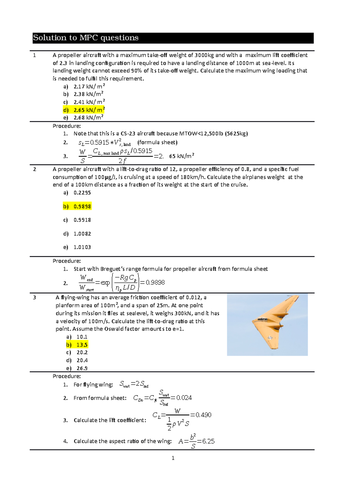ADSEE II Answers Aug 2012 Solution to MPC questions 1 A propeller