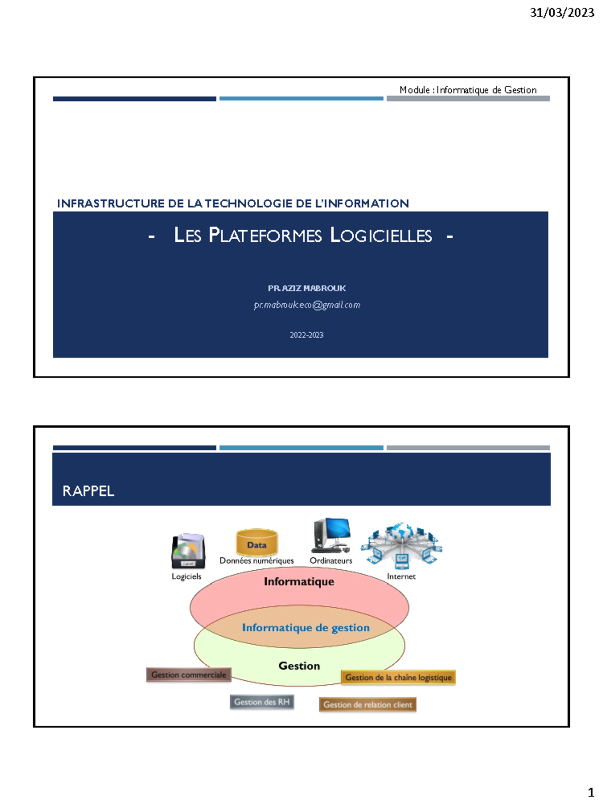cours consacré pour les PLATEFORMES LOGICIELLES notions de bases et ...