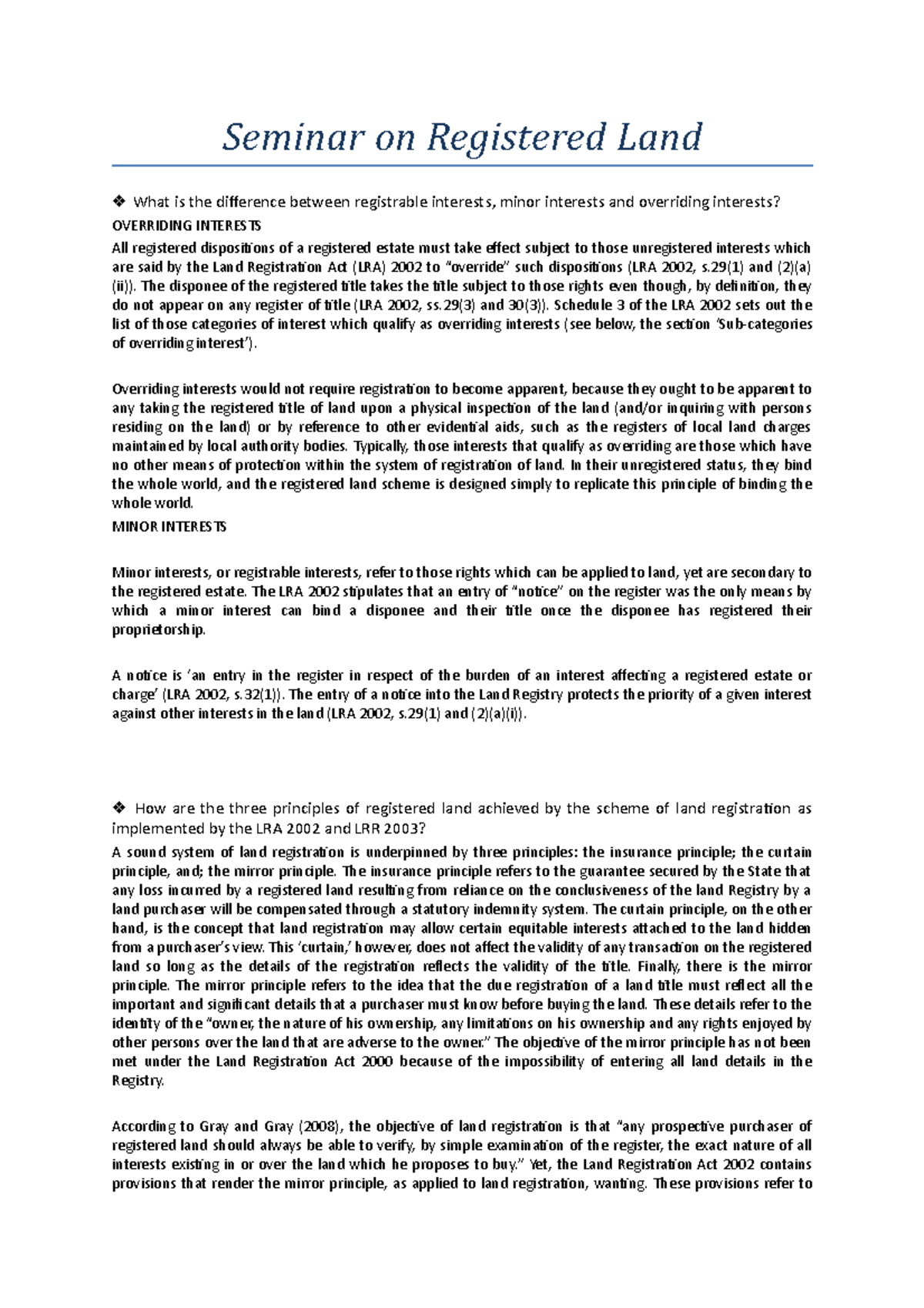 Seminar on registered land Seminar on Registered Land What is the