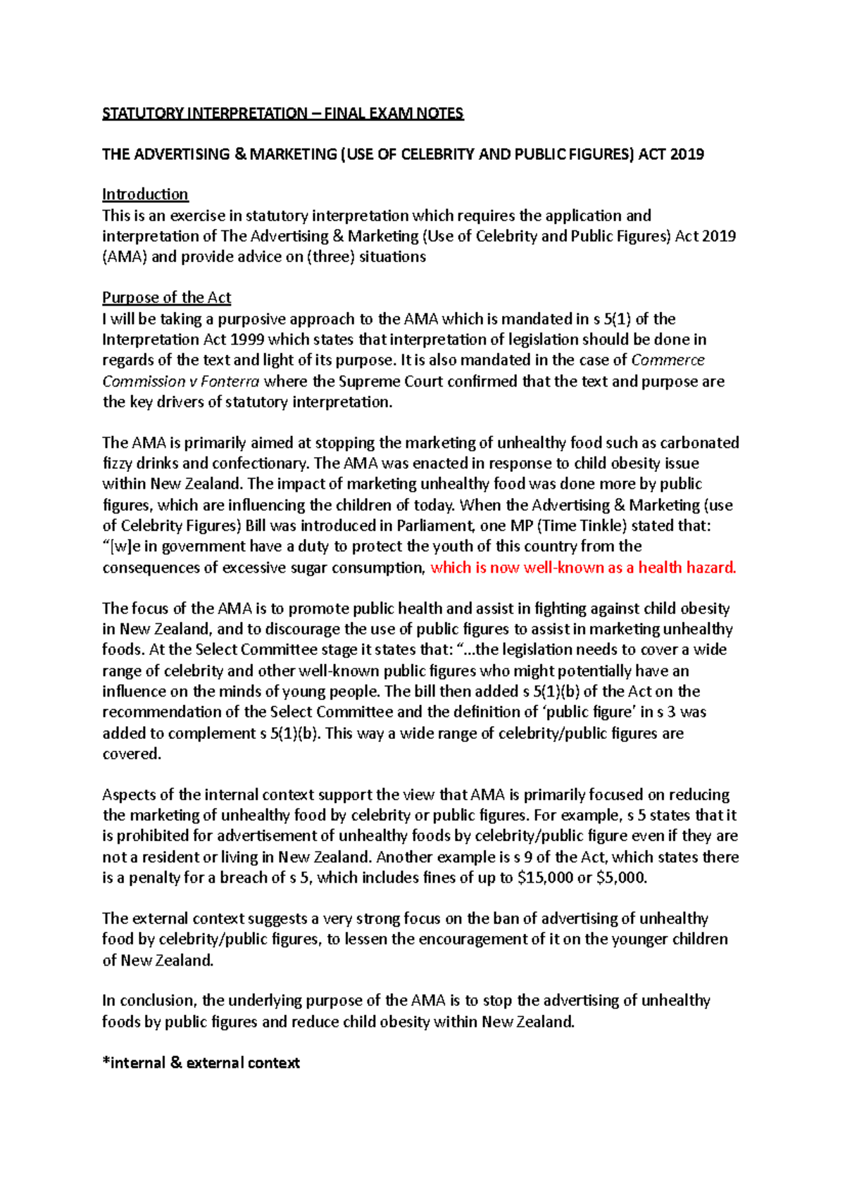 STAT. Interpretation EXAM Notes - STATUTORY INTERPRETATION – FINAL EXAM ...
