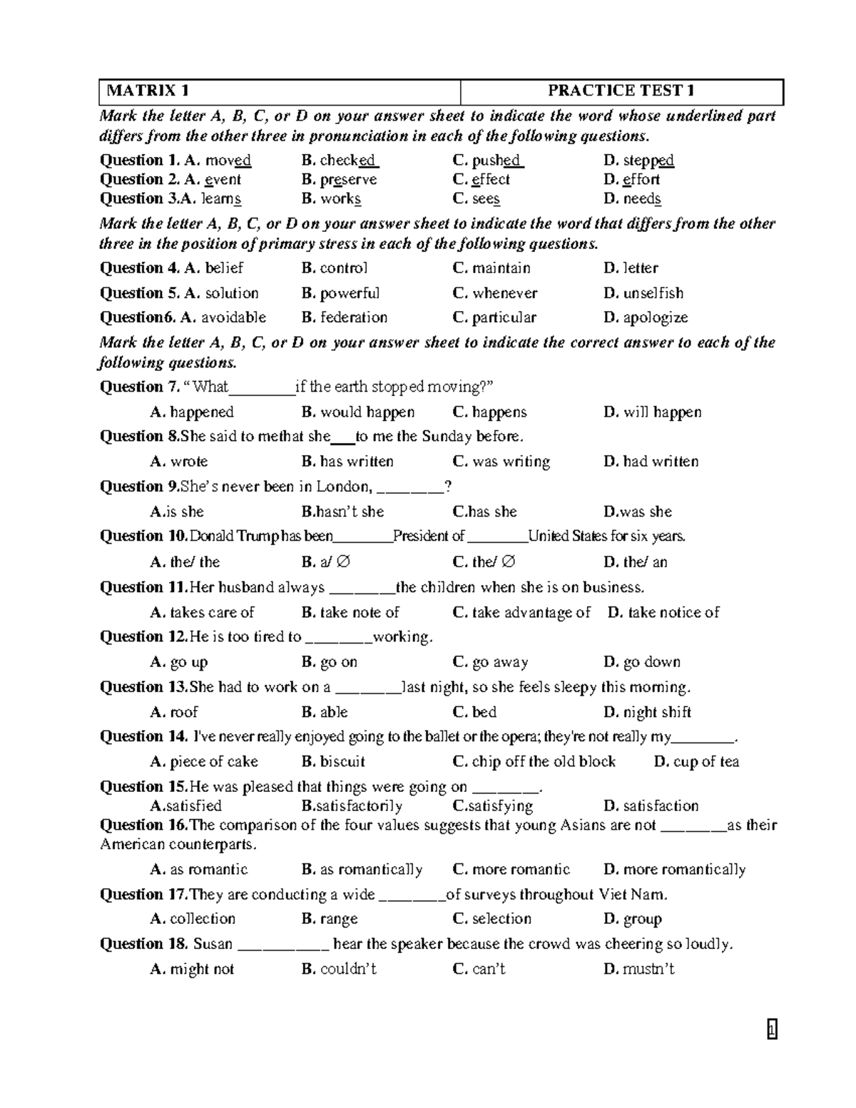 N Tap Tu Vung Ngu Phap Thptqg 8c7ed9a7d6 - MATRIX 1 PRACTICE TEST 1 ...