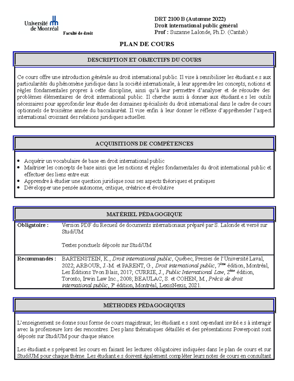 Plan de cours DRT2100 - dfgre - Faculté de droit DRT 2100 B (Automne ...