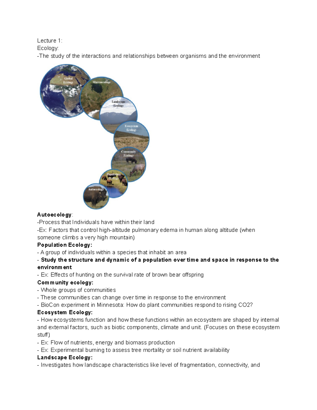 Study Guide For Final - Lecture 1: Ecology: -The Study Of The ...