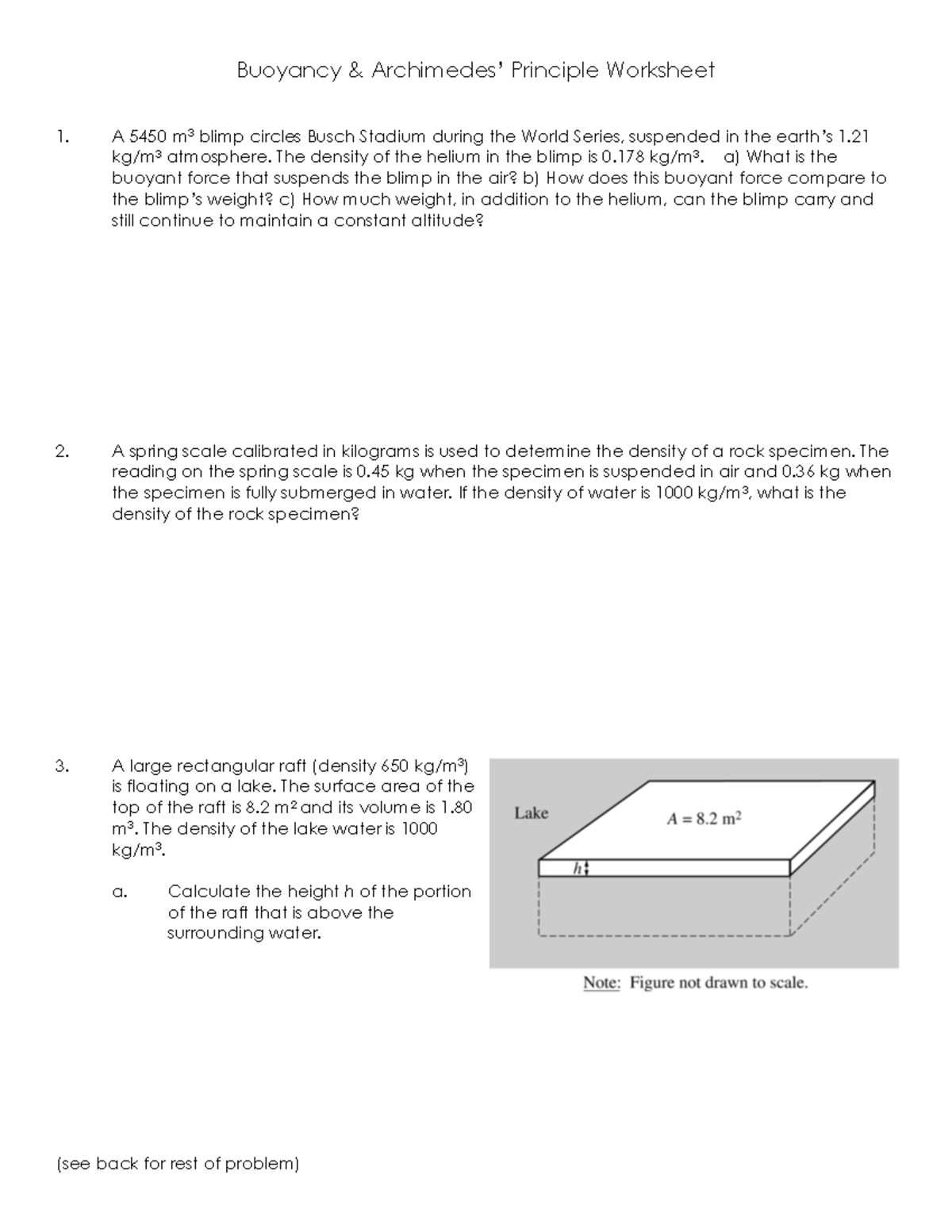 Buoyancy and Archimedes Principle Worksheet Buoyancy & Archimedes