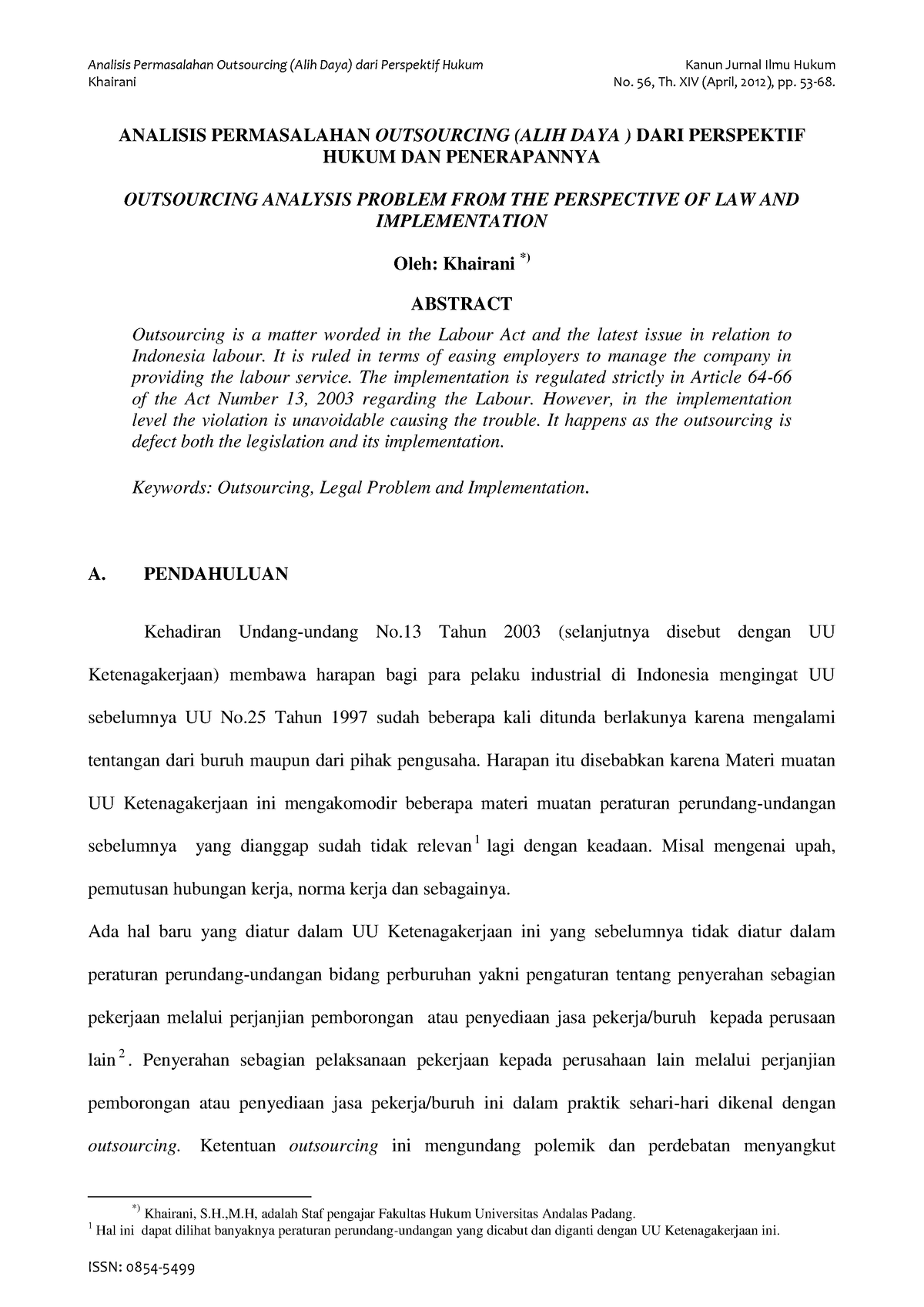 Analisis Permasalahan Outsourcing - 56, Th. XIV (April, 2012), Pp. 53 ...