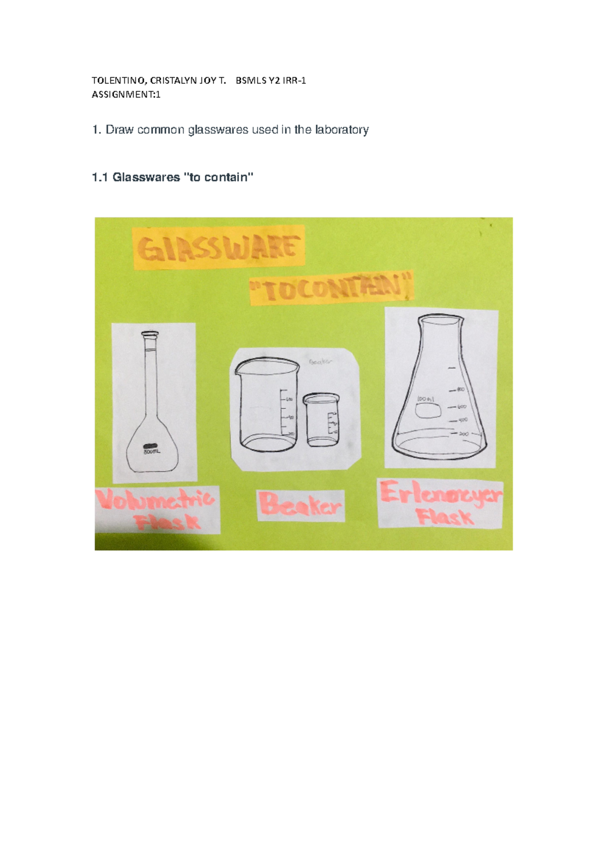 ANALYTICAL CHEMISTRY DIFFERENT TYPES OF GLASSWARE AND PIPET - TOLENTINO ...