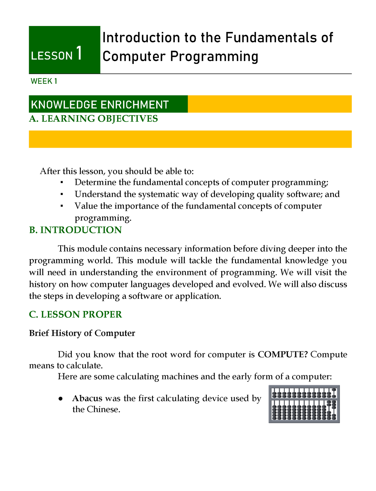 Module 1 Computer Programming - LESSON 1 Introduction To The ...