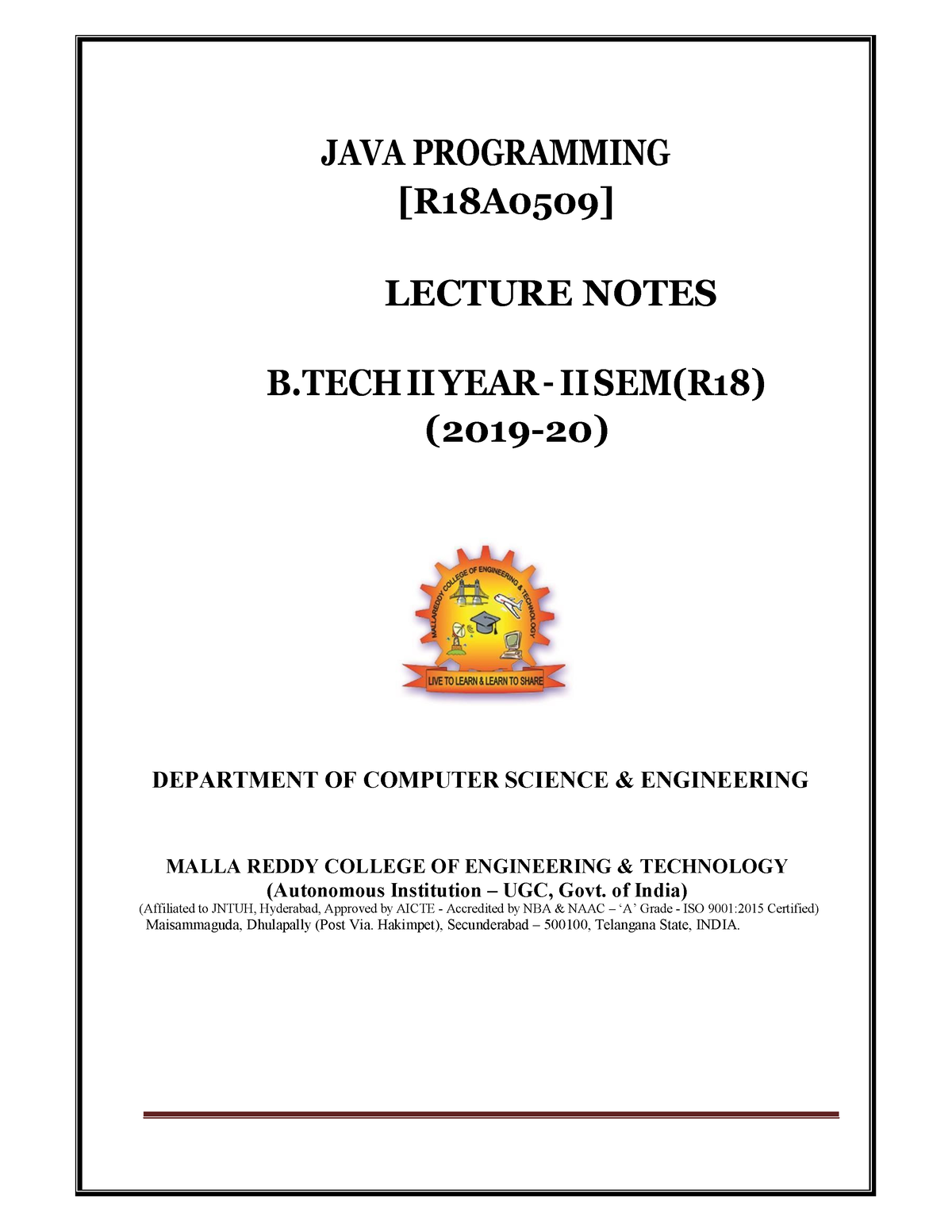 programming for problem solving notes pdf jntuh r18