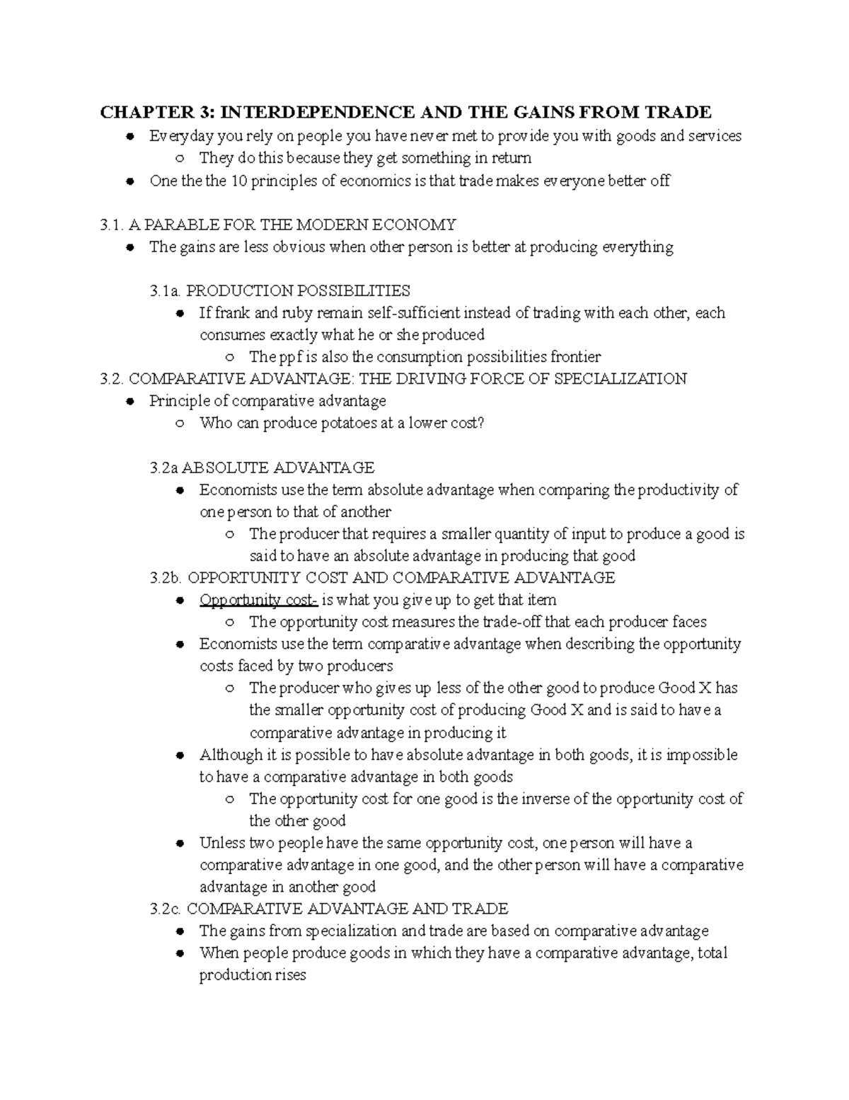 EC101 Chapter 3 - CHAPTER 3: INTERDEPENDENCE AND THE GAINS FROM TRADE ...