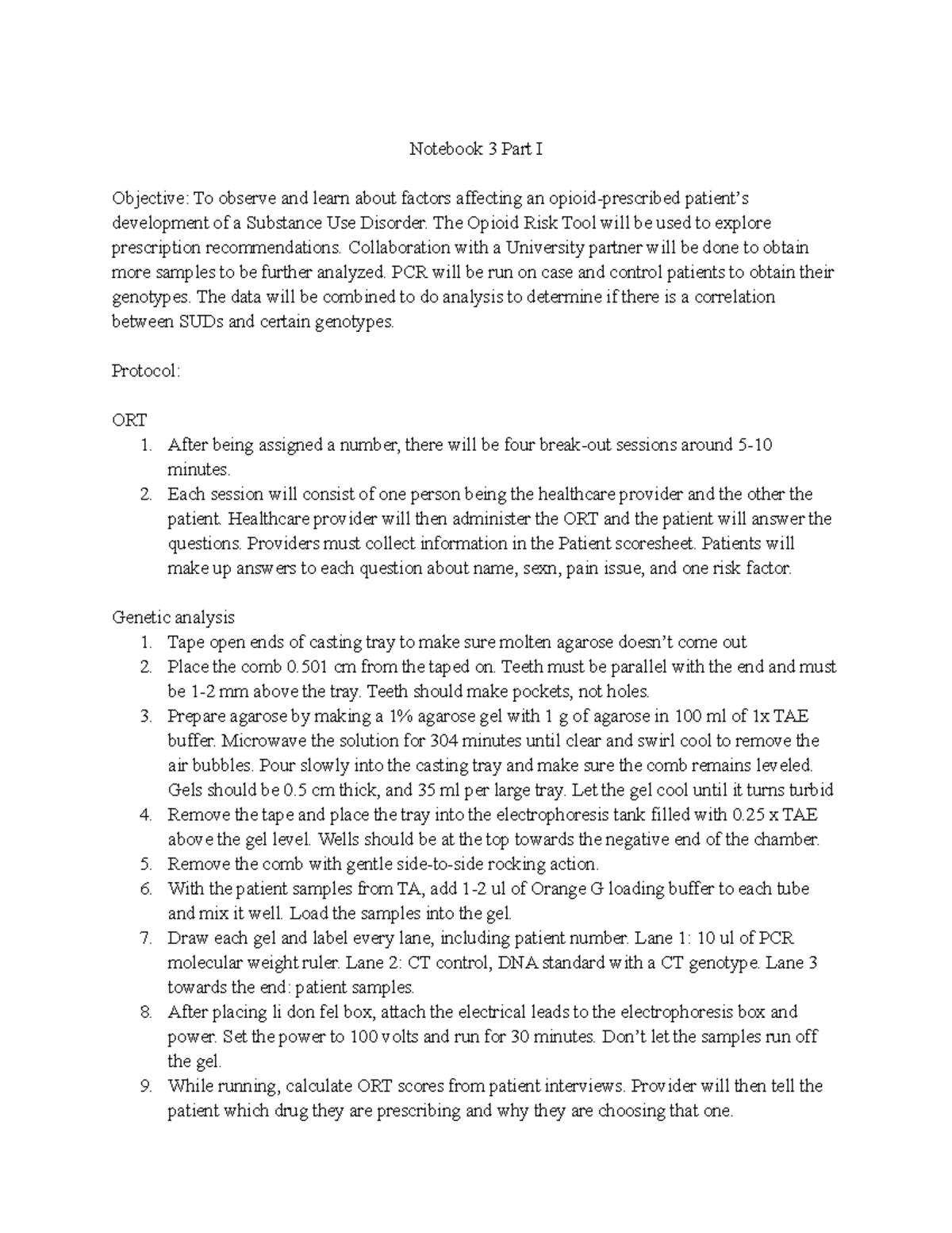 Notebook II Part 1 - Notebook 3 Part I Objective: To observe and learn ...