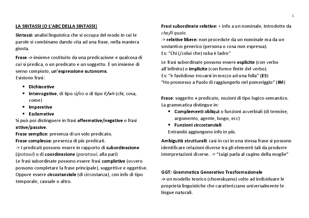 La sintassi - Semantica e Pragmatica - LA SINTASSI (O L’ABC DELLA ...