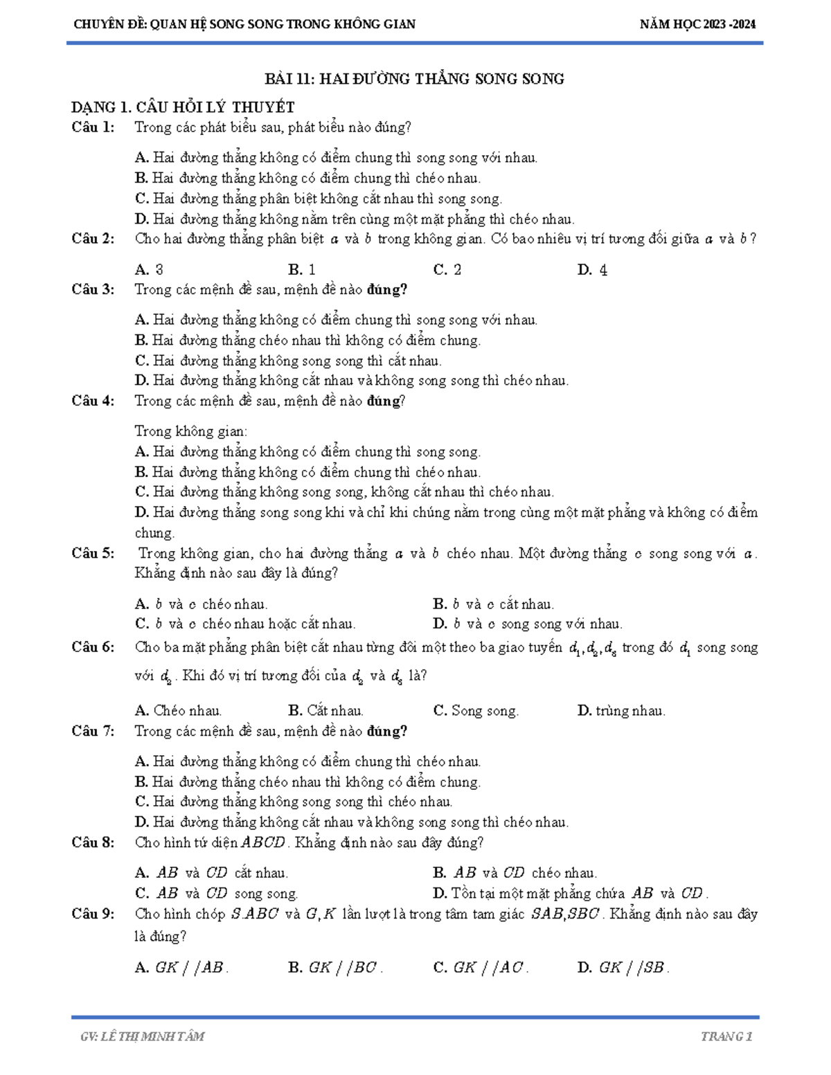 BT HAI ĐT SONG SONG - this is a rando,m - CHUYÊN ĐỀ: QUAN HỆ SONG SONG ...