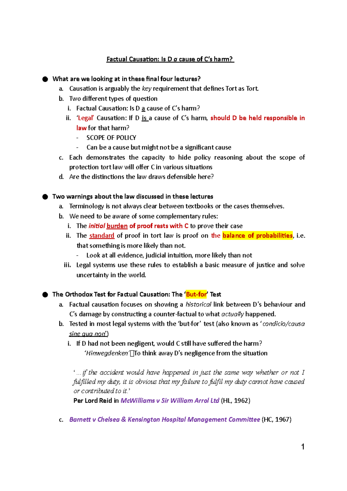 Factual Causation Handout - Factual Causation: Is D a cause of C’s harm ...