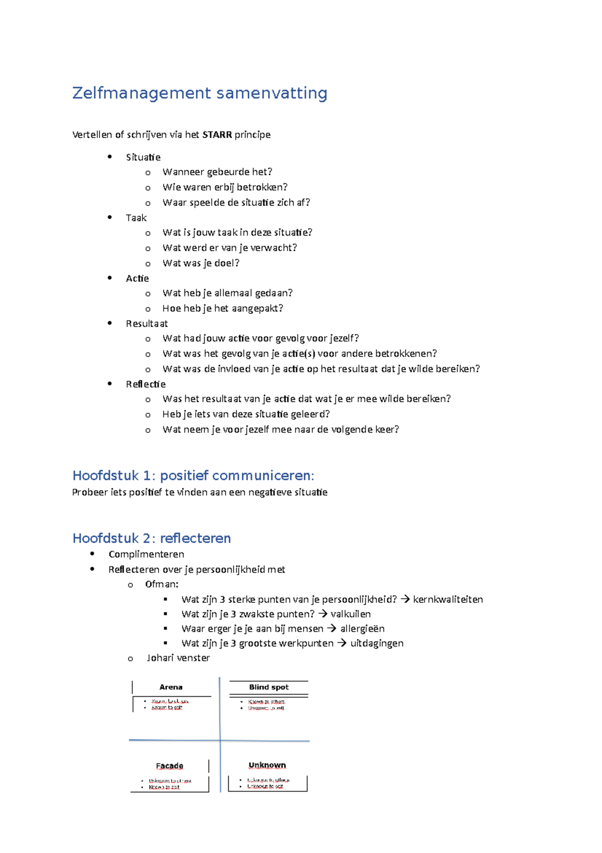 Zelfmanagement Samenvatting Zelfmanagement Samenvatting Vertellen Of