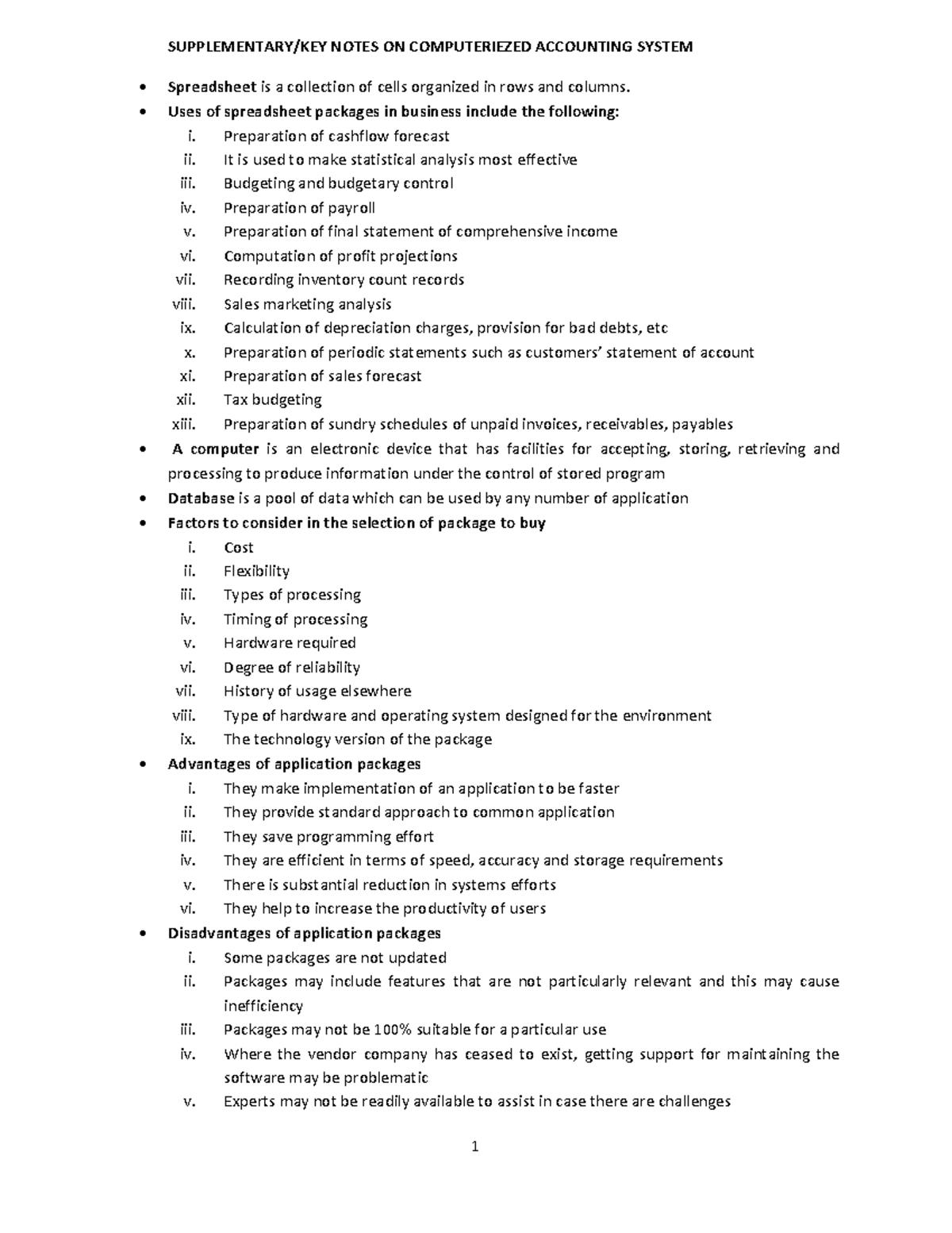 ATS 1 BAPS Extract 1 SUPPLEMENTARY KEY NOTES ON COMPUTERIEZED