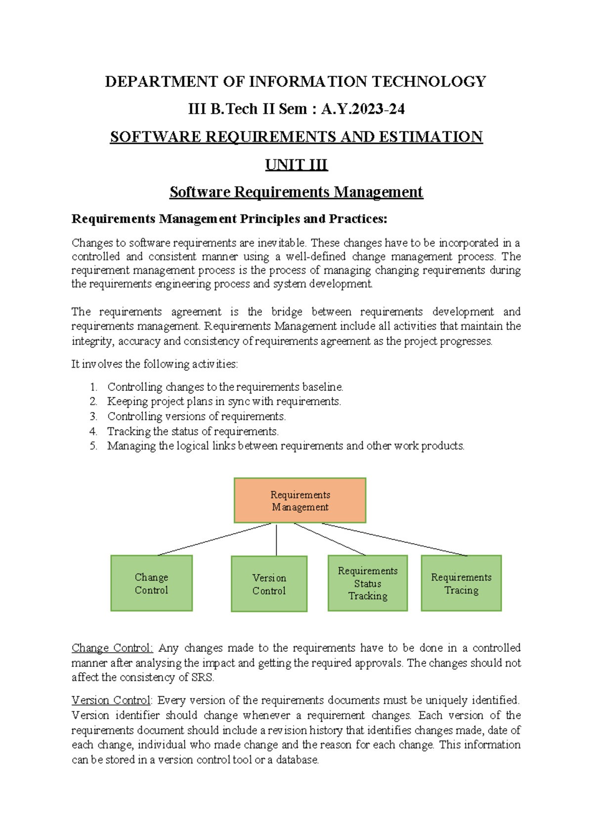 IIIC SRE Unit3 Notes - .... - DEPARTMENT OF INFORMATION TECHNOLOGY III ...