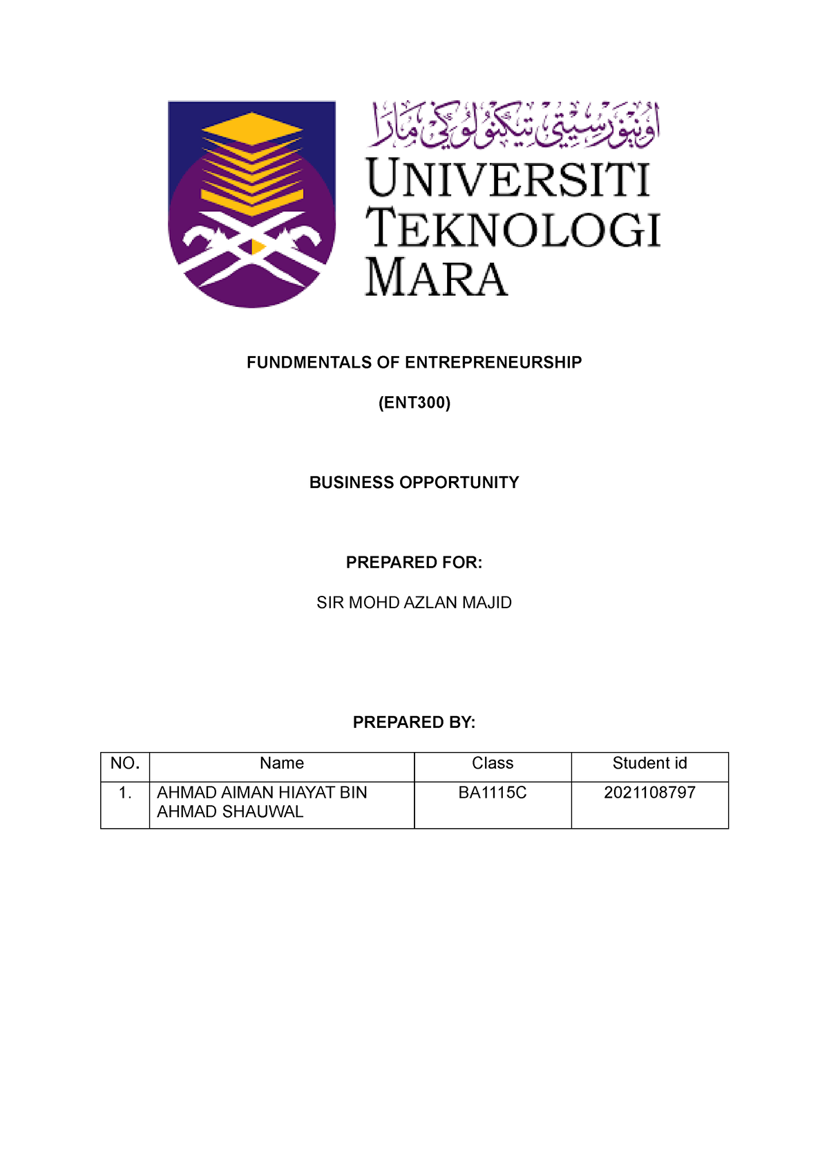 individual assignment ent300