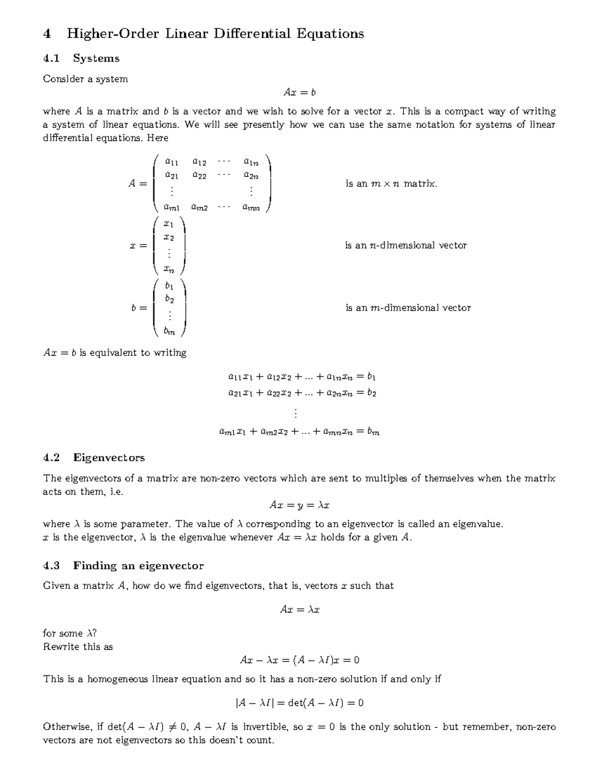 MAT2384 Notes-Blue C - Lecture notes - 4 Higher-Order Linear Dierential ...