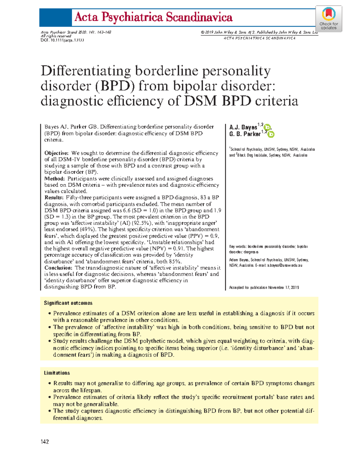 BAYES RESEARCH 2022 - Differentiating borderline personality disorder ...
