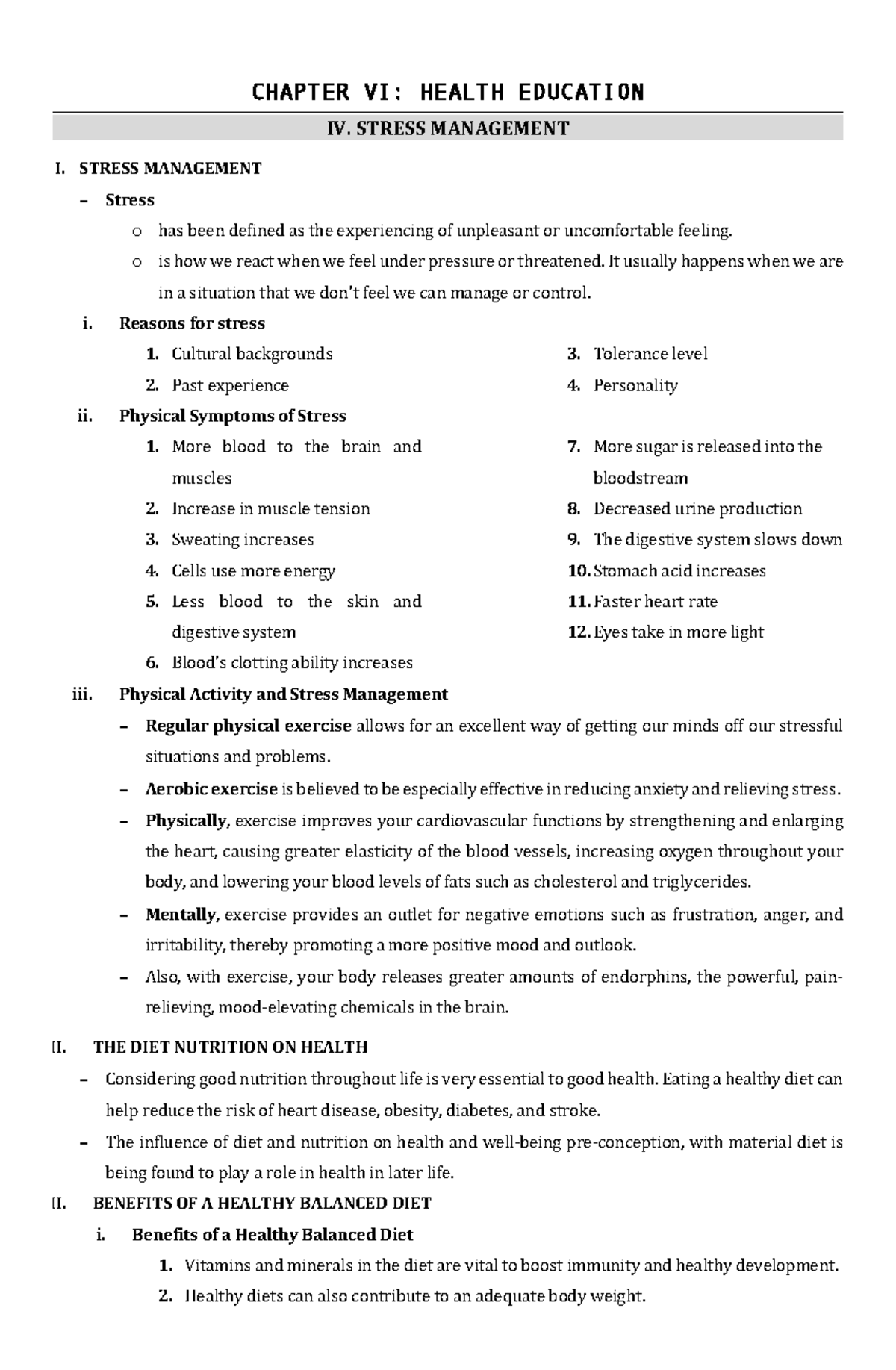 Chapter VI - stress management - CHAPTER VI: HEALTH EDUCATION IV ...