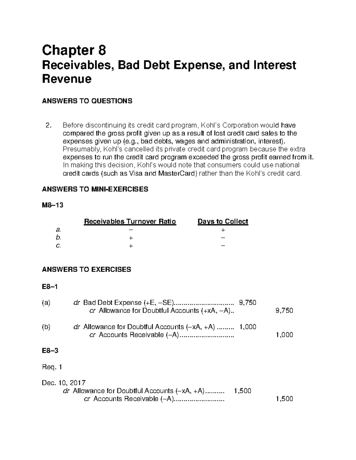 Chapter 8 Solutions To Recommended Practice - Chapter 8 Receivables ...