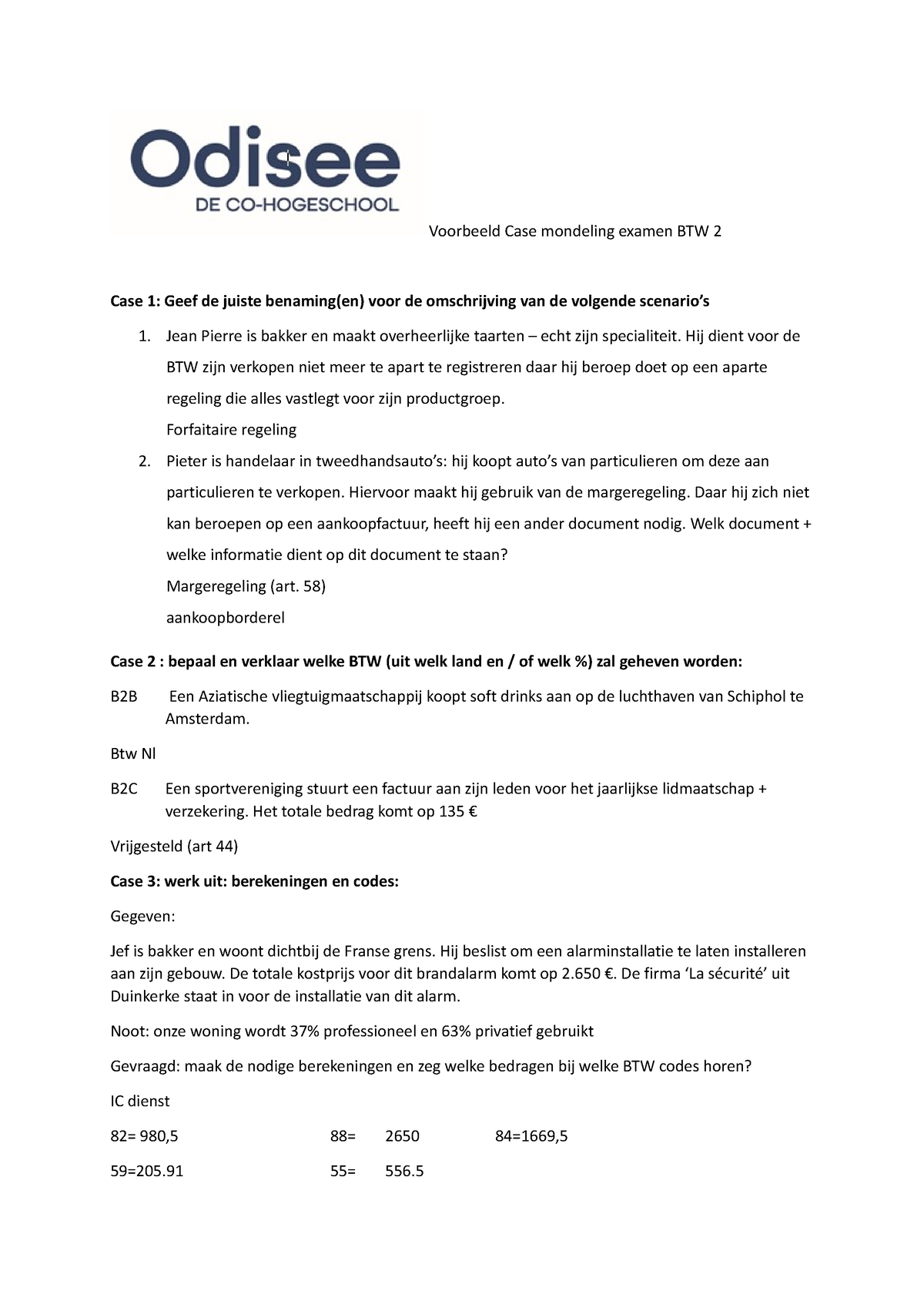 Voorbeeldfiche Voorbeeld Case Mondeling Examen Btw Case