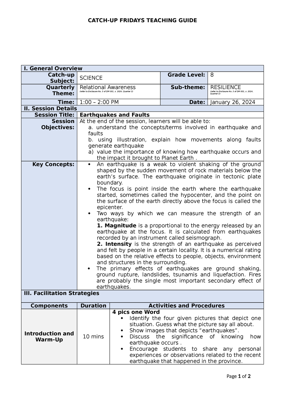 Science Catch UP Lesson PLAN - CATCH-UP FRIDAYS TEACHING GUIDE I ...