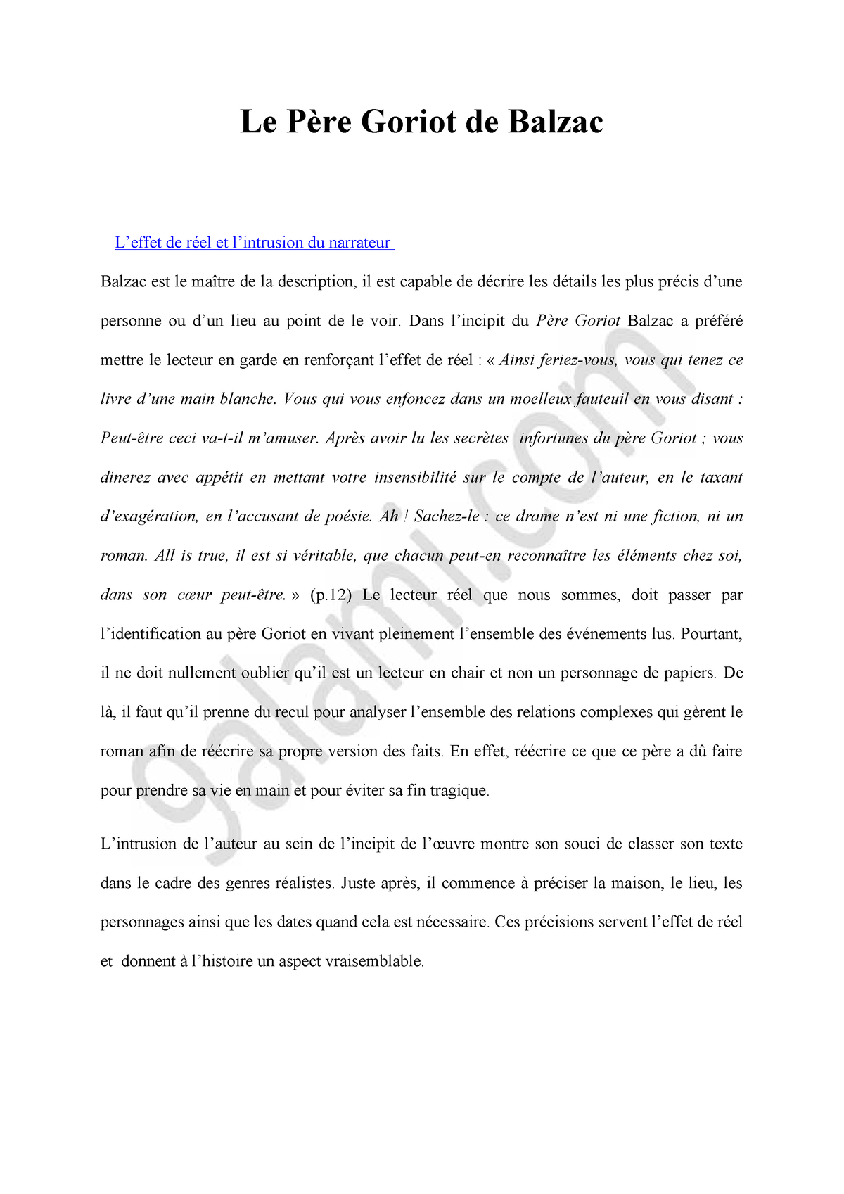 Le Pere Goriot De Balzac - Le Père Goriot De Balzac L’effet De Réel Et ...