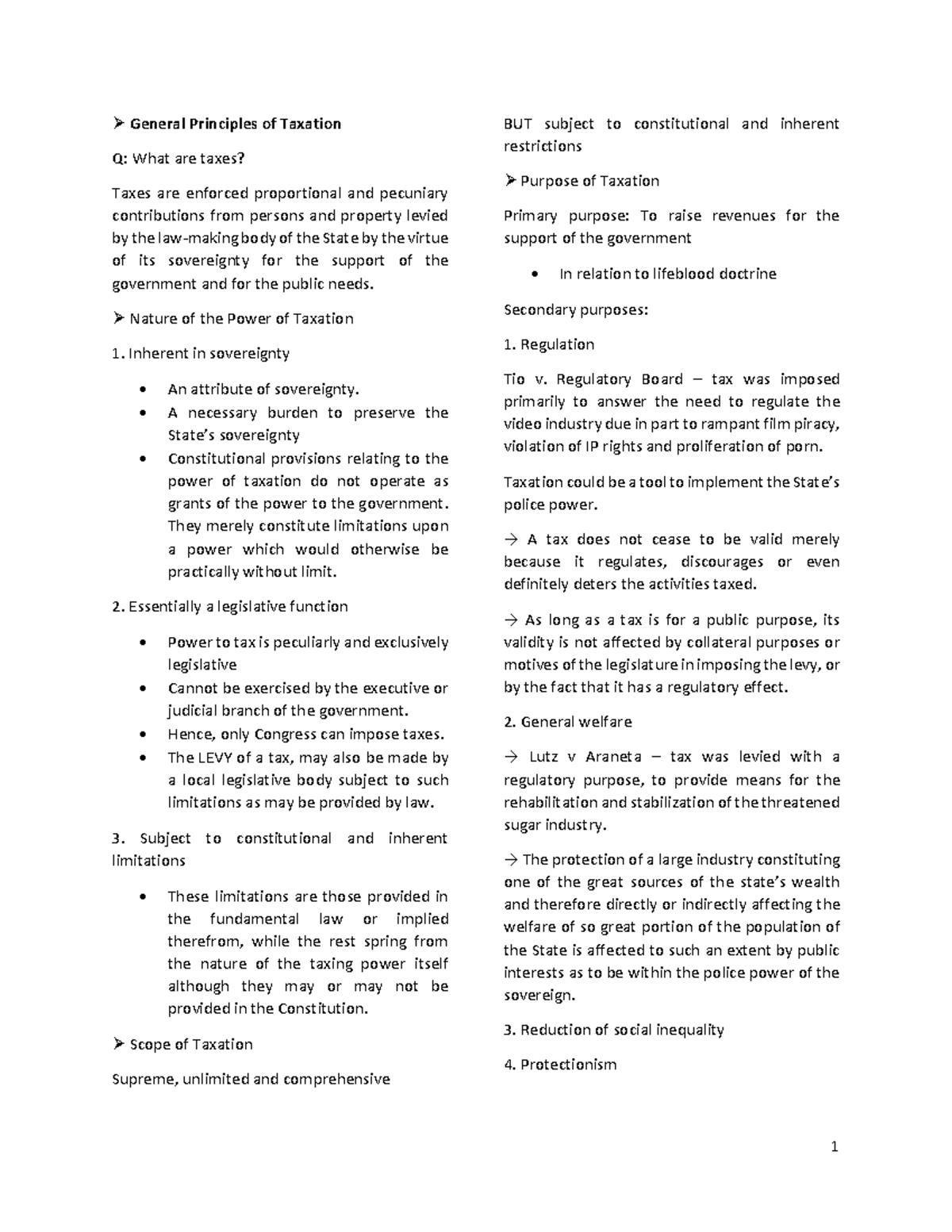 General Principles - Lecture Notes 1 - General Principles Of Taxation Q ...